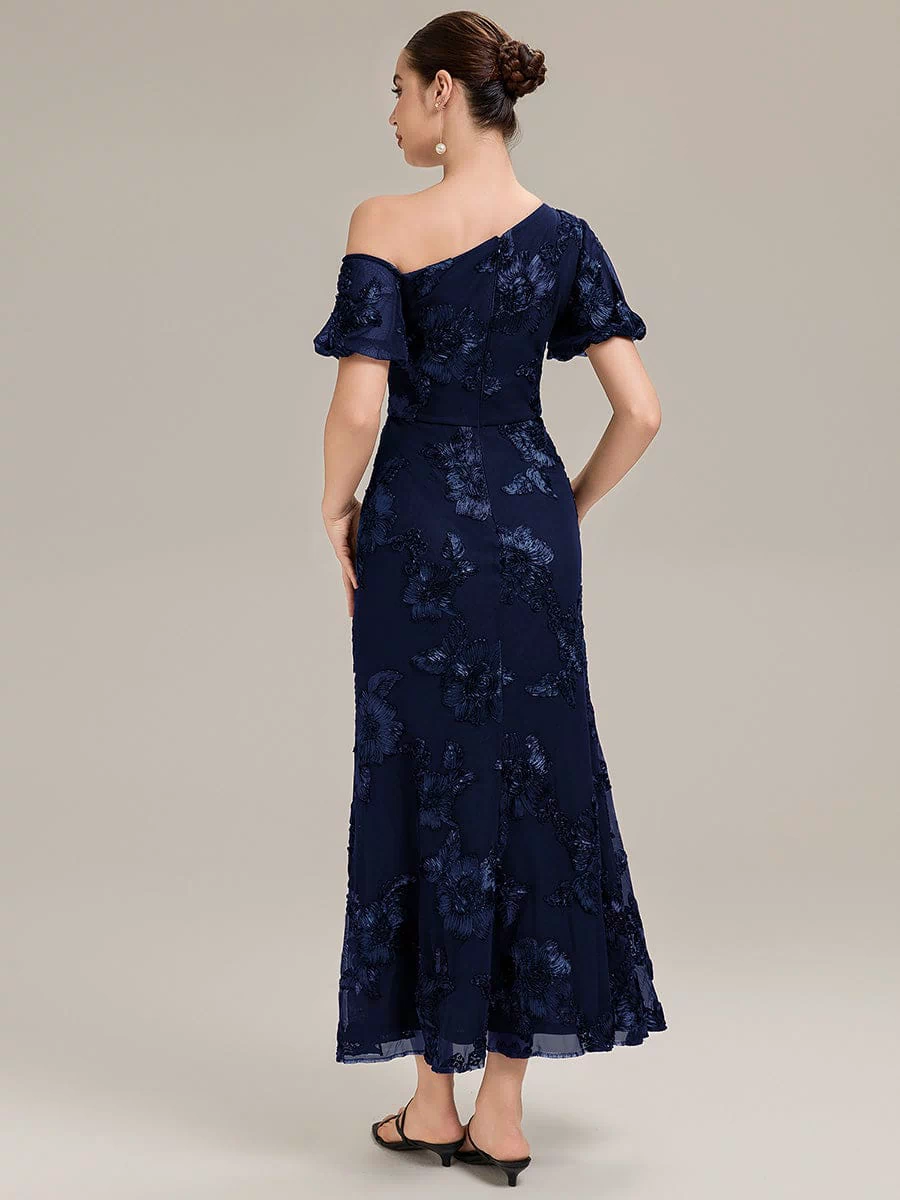 Mesh Embroidered Mermaid Evening Dress #color_Navy Blue