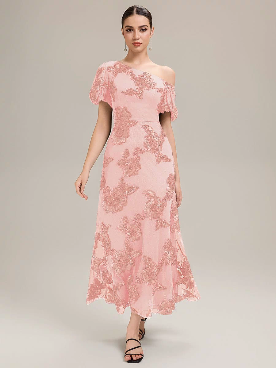 Mesh Embroidered Mermaid Evening Dress #color_Pink