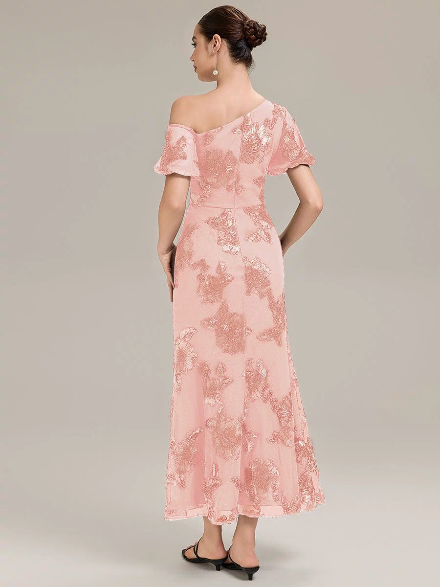 Mesh Embroidered Mermaid Evening Dress #color_Pink