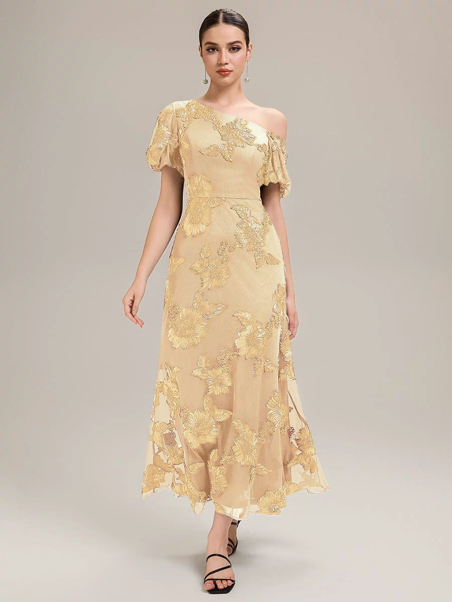 Mesh Embroidered Mermaid Evening Dress #color_Yellow