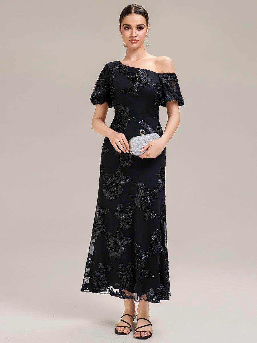 Mesh Embroidered Mermaid Evening Dress #color_Black