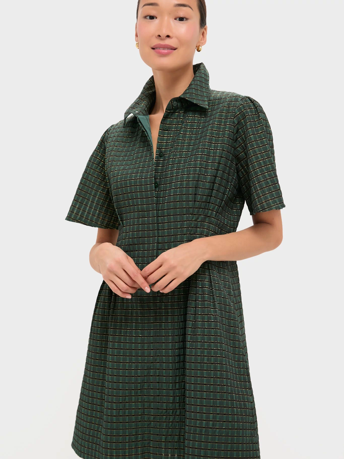 Metallic Green Plaid Mini Delaney Dress