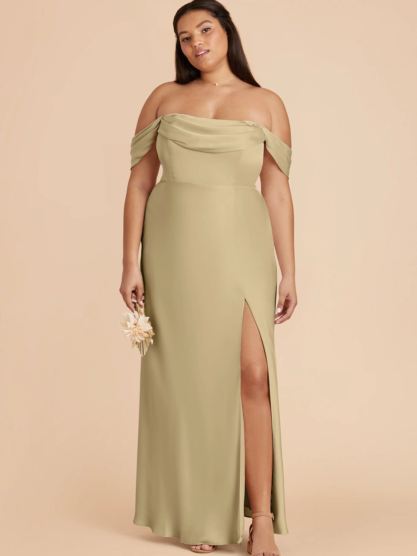 Mia Matte Satin Dress - Moss Green 3X / MOSS GREEN / Rush Production
