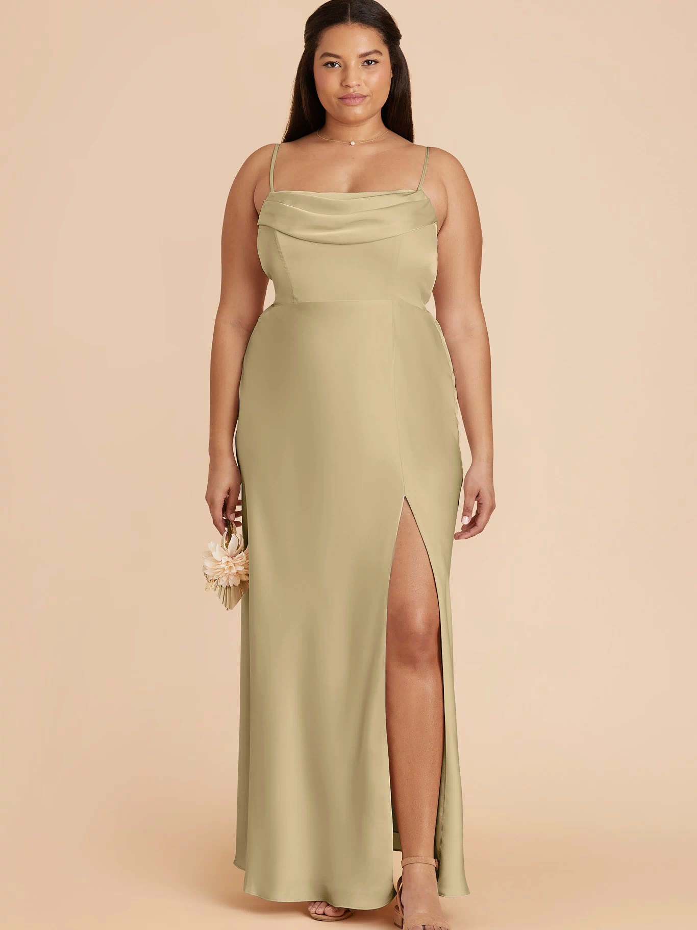 Mia Matte Satin Dress - Moss Green 3X / MOSS GREEN / Rush Production