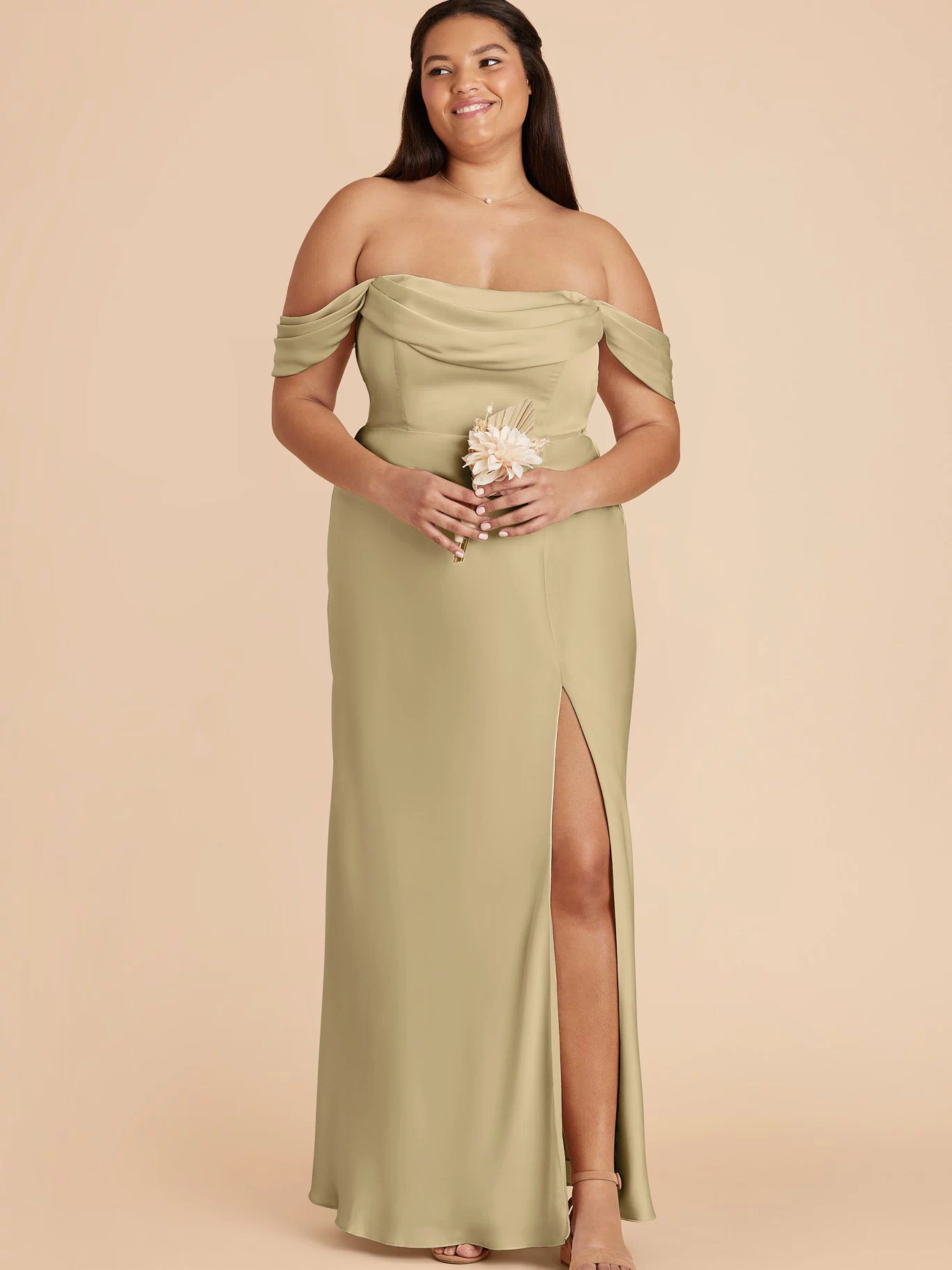 Mia Matte Satin Dress - Moss Green 3X / MOSS GREEN / Rush Production