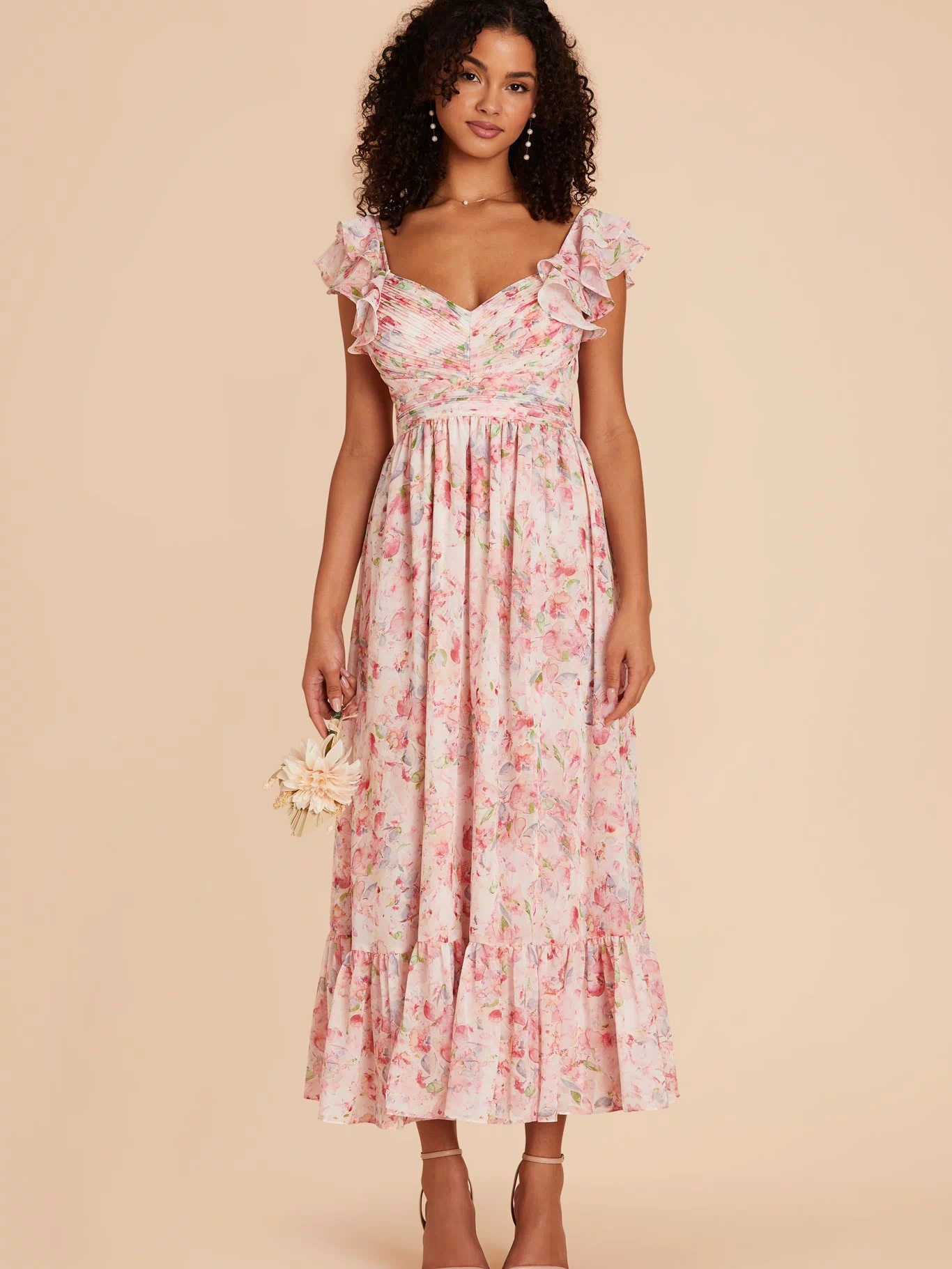 Michelle Chiffon Dress - Pink Falling Petals