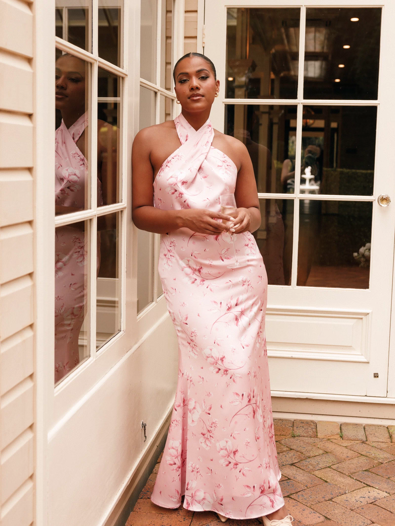 Petal and Pup USA DRESSES Mila Halterneck Maxi Dress - Pink Floral
