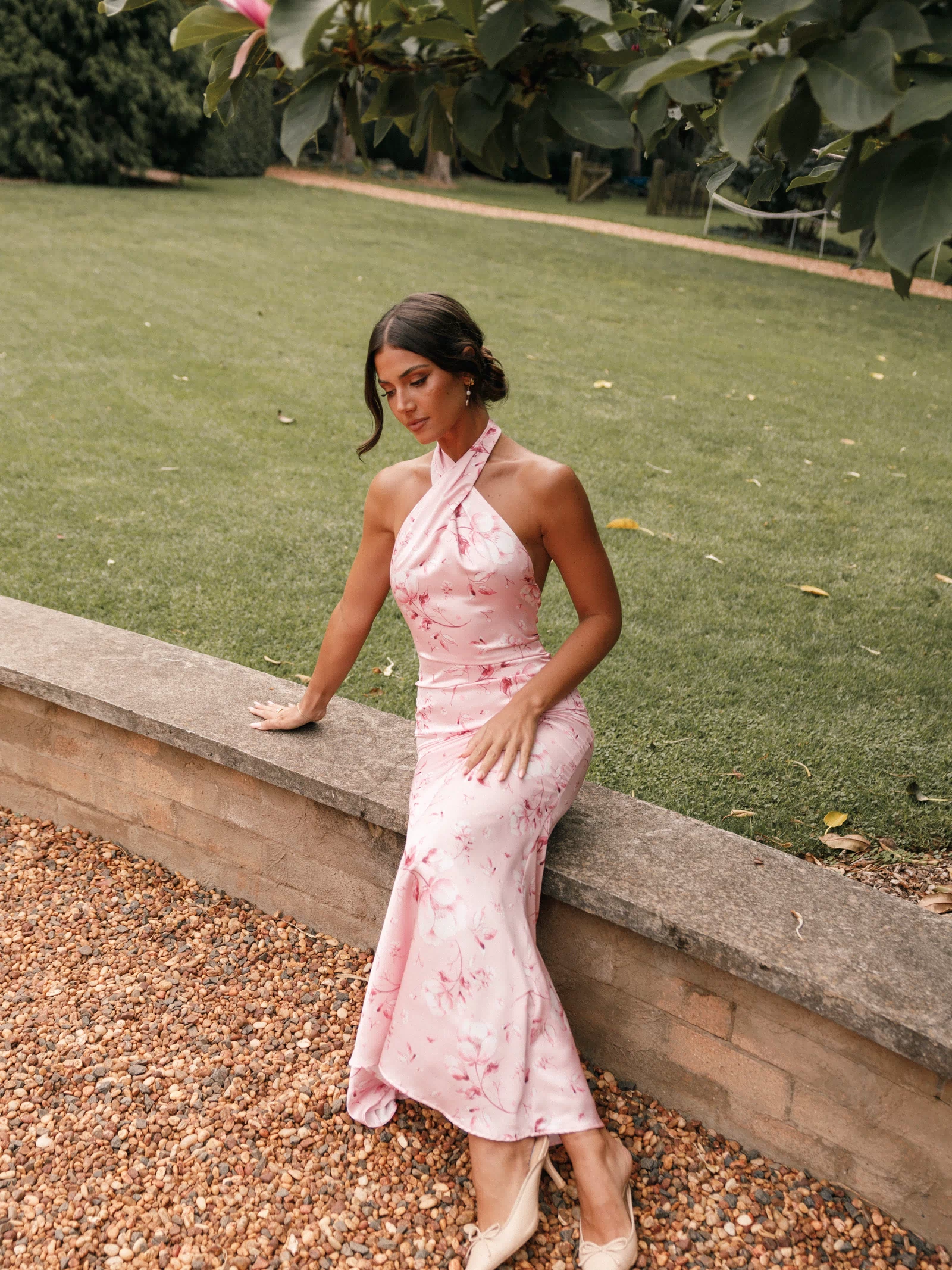 Petal and Pup USA DRESSES Mila Halterneck Maxi Dress - Pink Floral