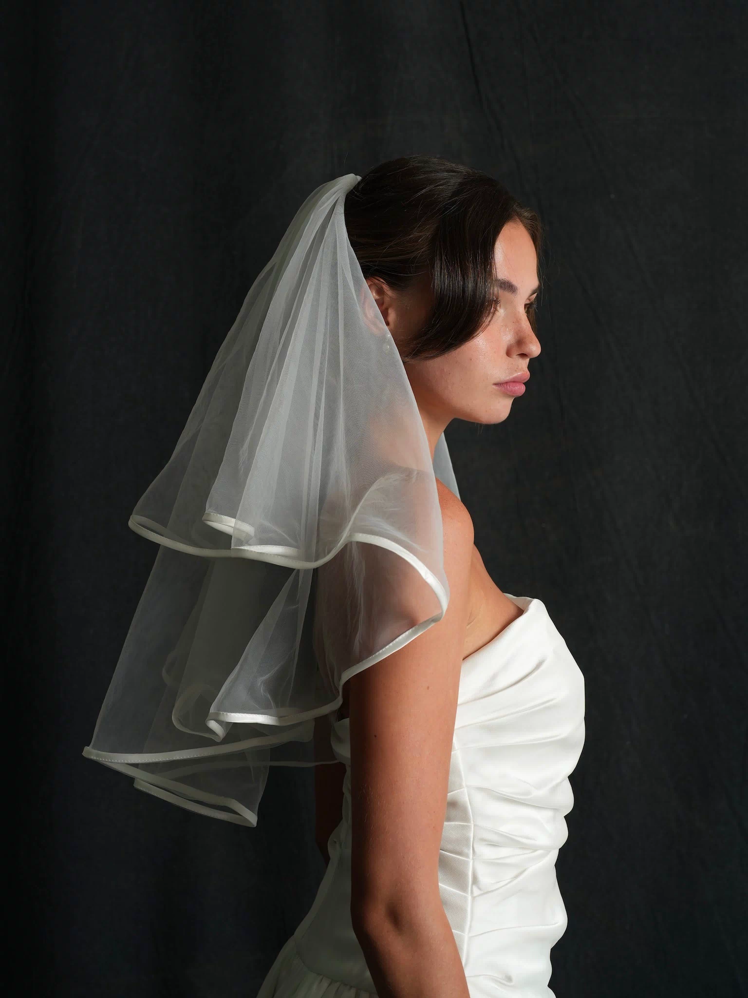 Mini Satin Edge Short Two Tier Bachelorette Veil