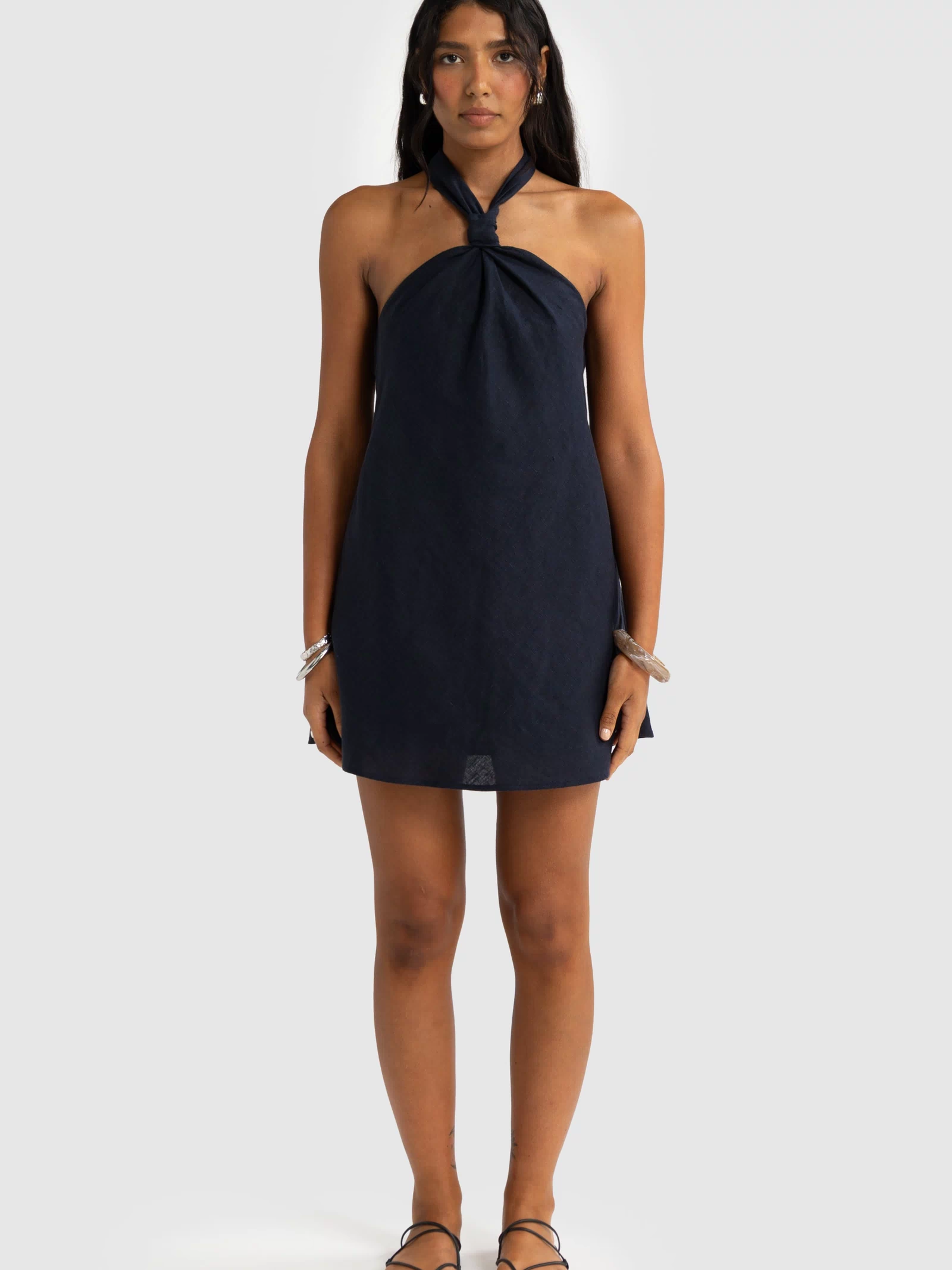 Mira Linen Halter Mini Dress French Navy
