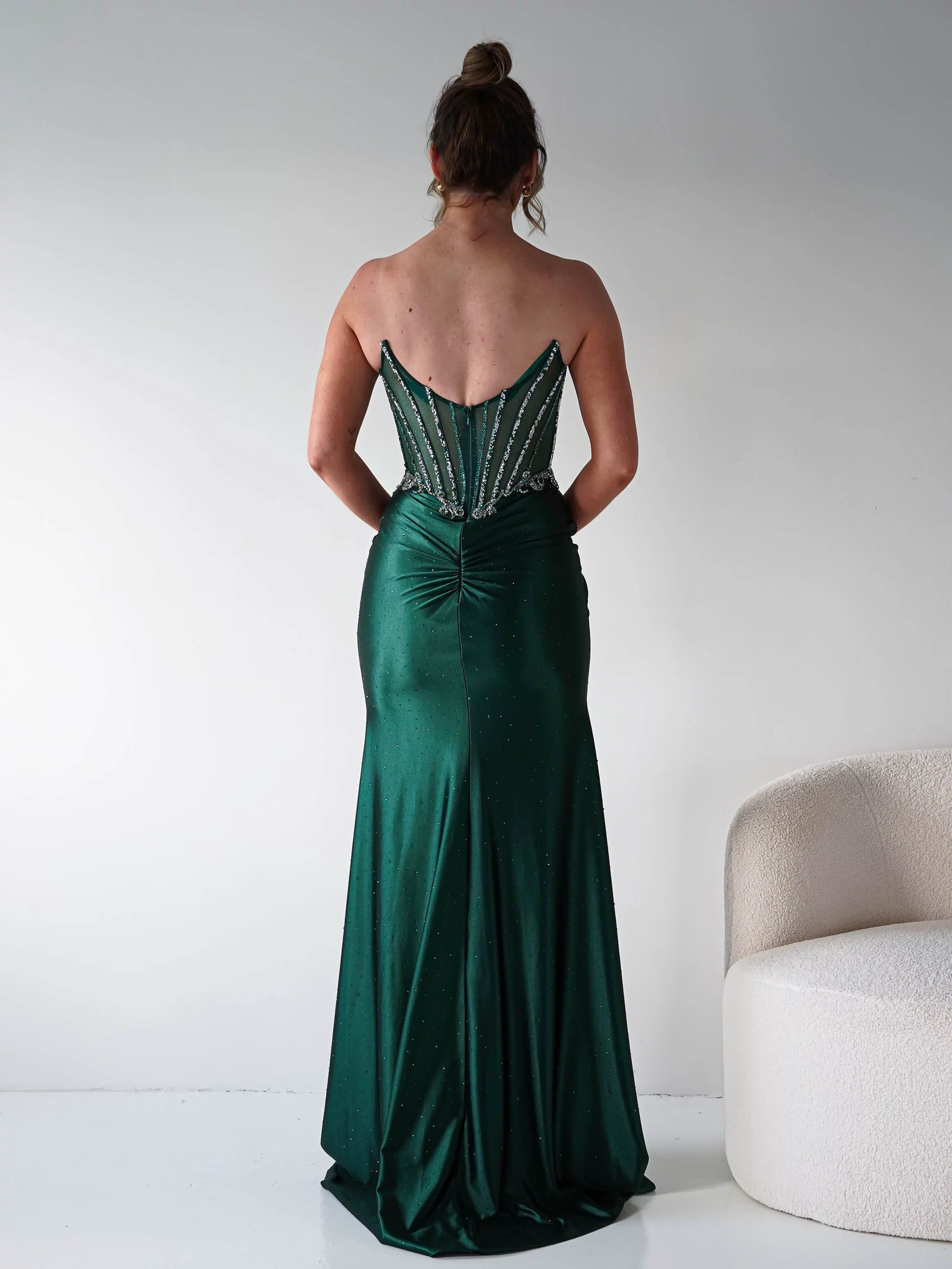 Monaco Rhinestone Strapless Gown | Emerald Green-Oh Hello Clothing