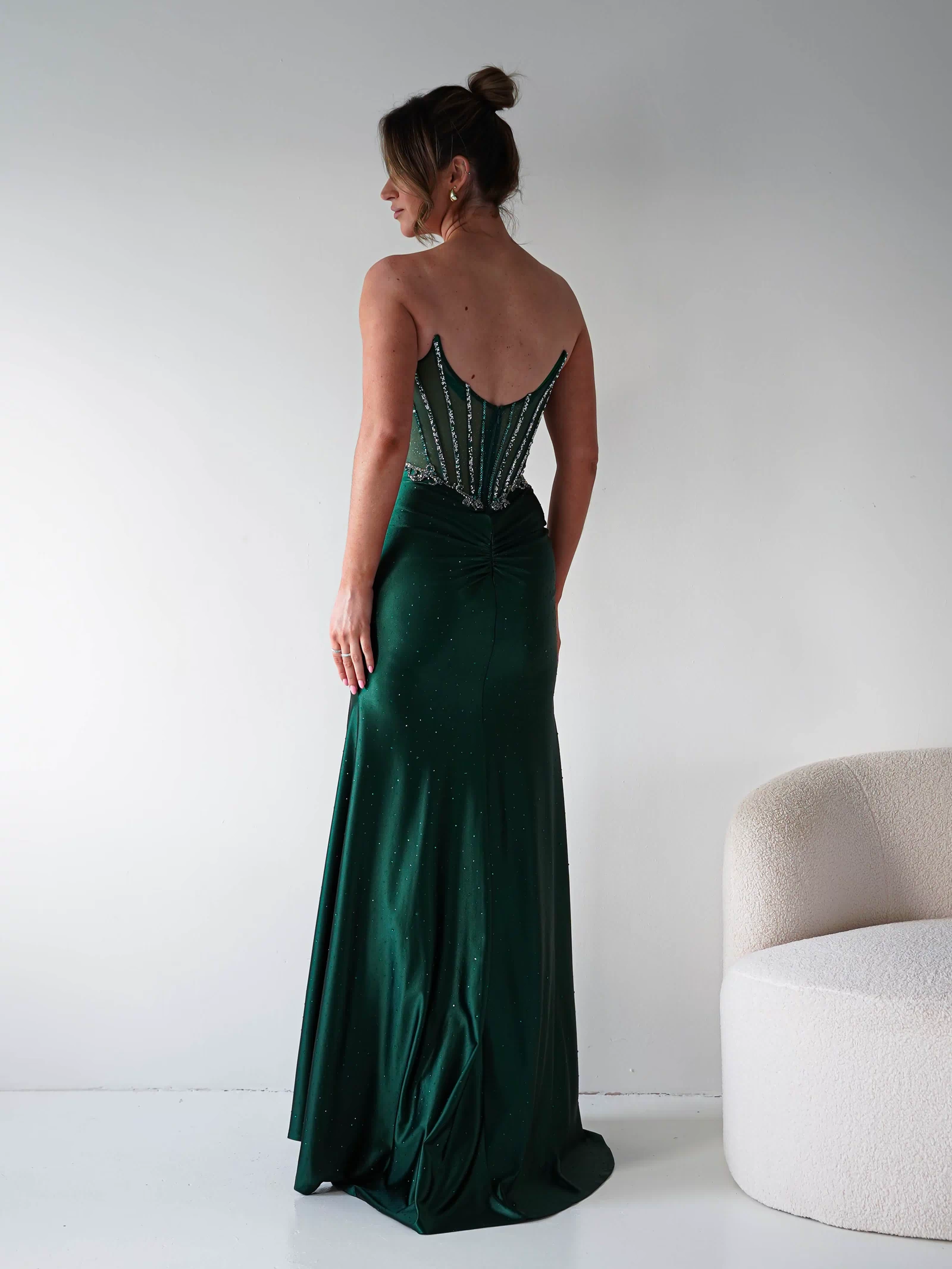 Monaco Rhinestone Strapless Gown | Emerald Green-Oh Hello Clothing