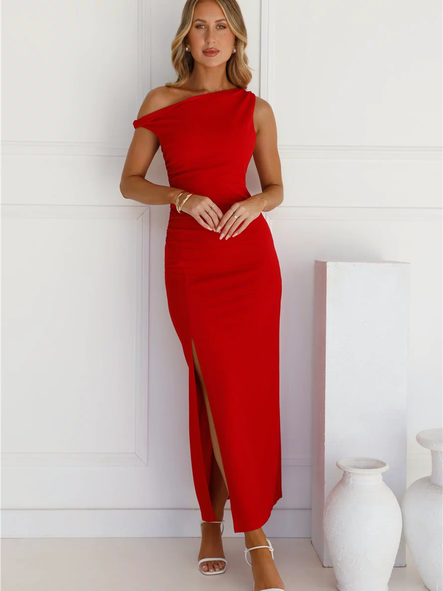 Move Me Off Shoulder Maxi Dress Red