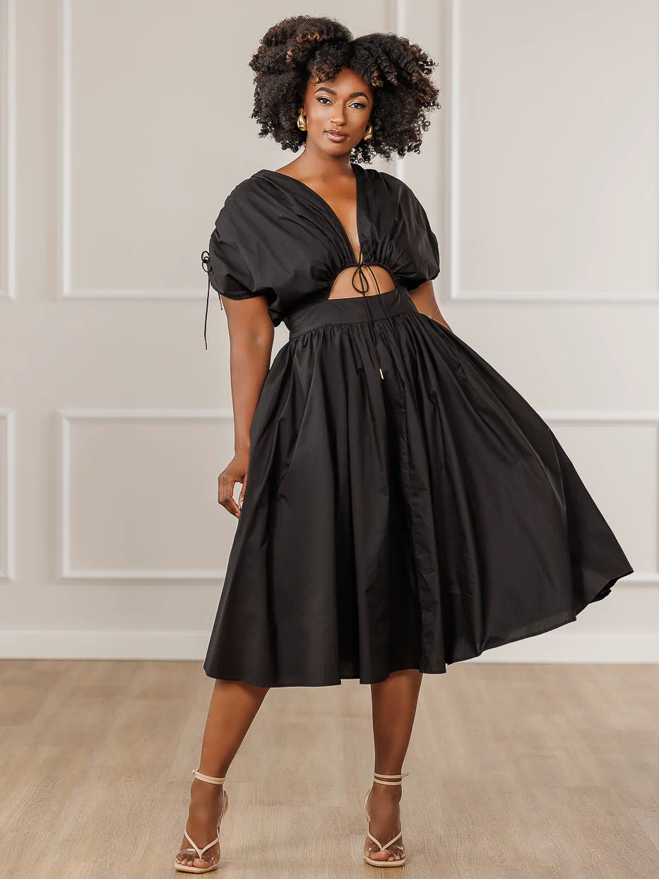 Naomi Ruched Cut Out Dress - Black