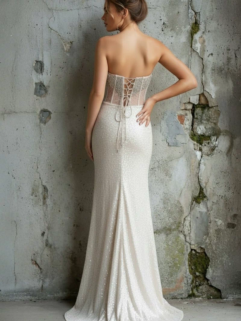 Strapless Mermaid Long Sequins Prom Dress With Split – Prom Dress by KissProm | Available at KissProm