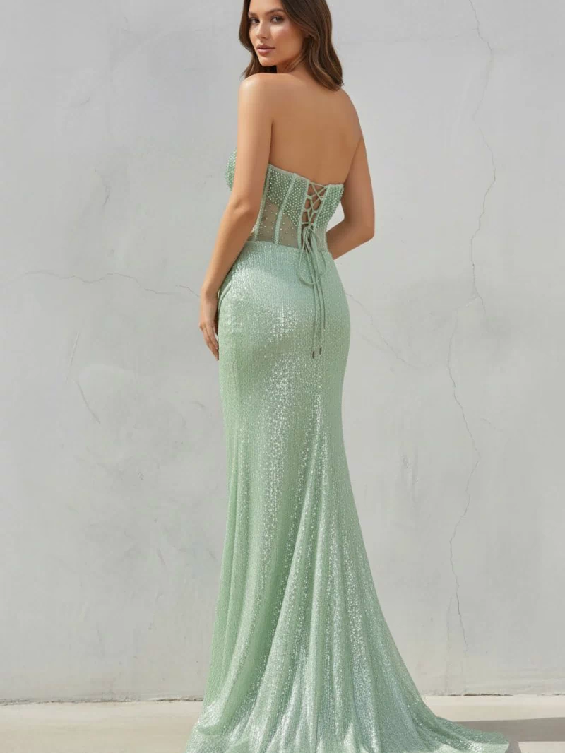 Strapless Mermaid Long Sequins Prom Dress With Split – Prom Dress by KissProm | Available at KissProm