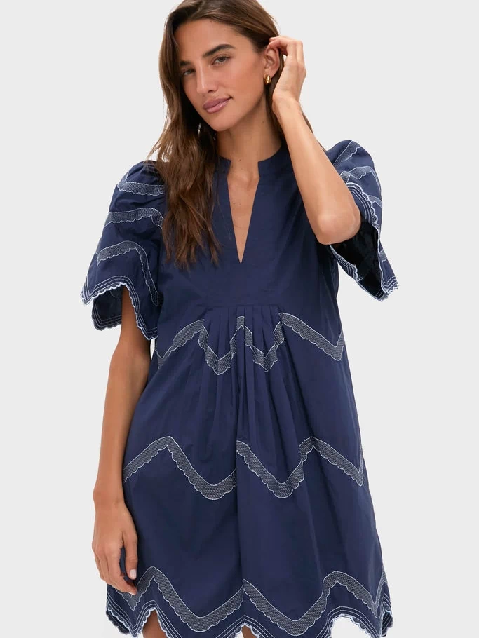 Navy Embroidered Weston Mini Dress