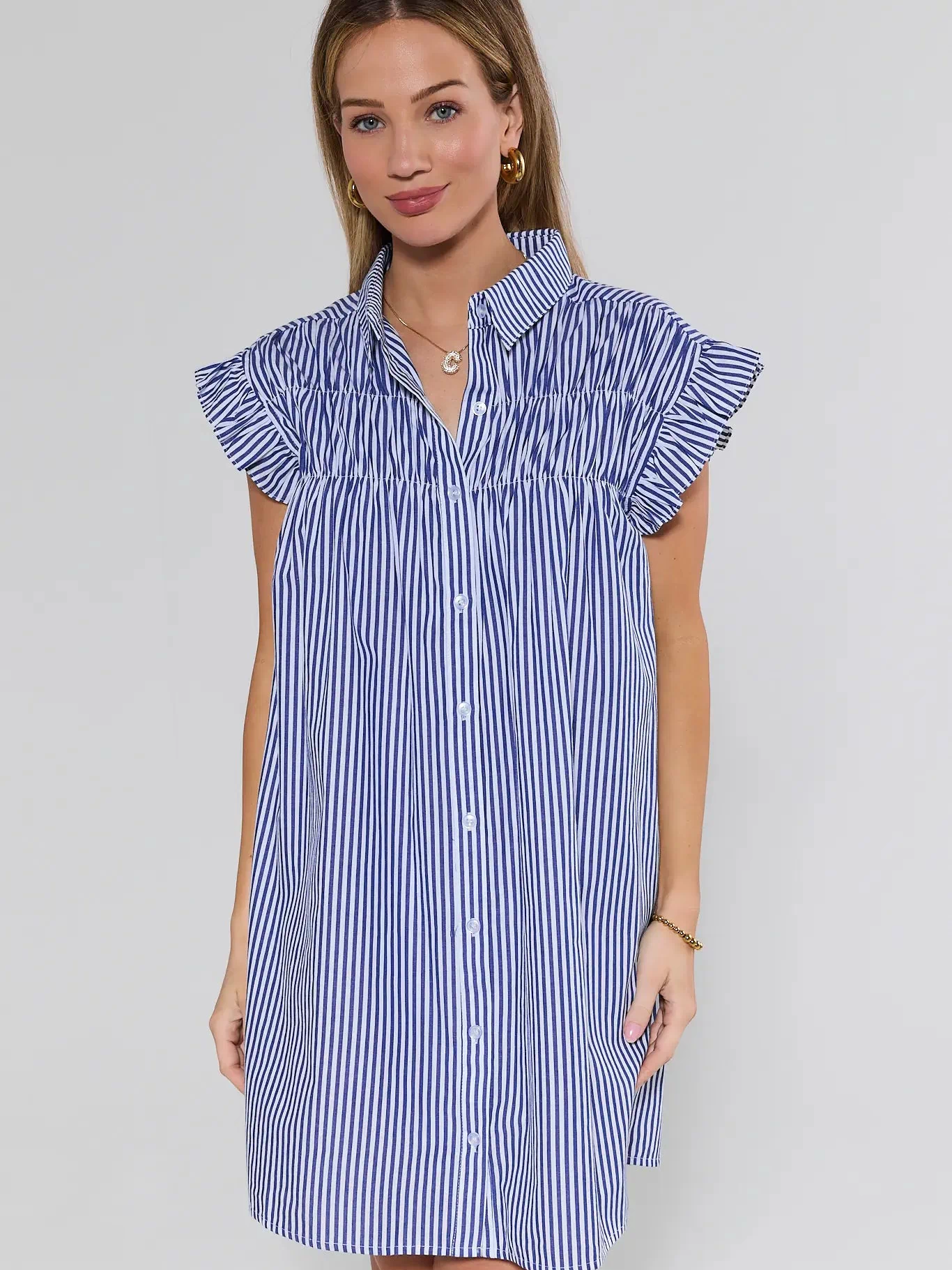 Neacie Navy Striped Short Dress