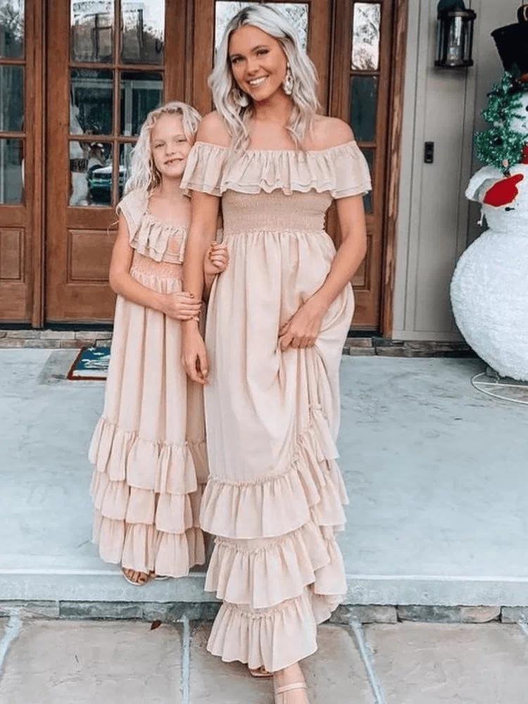 Nellie Ruffle Maxi Dress - Champagne product_type - Bailey's Blossoms