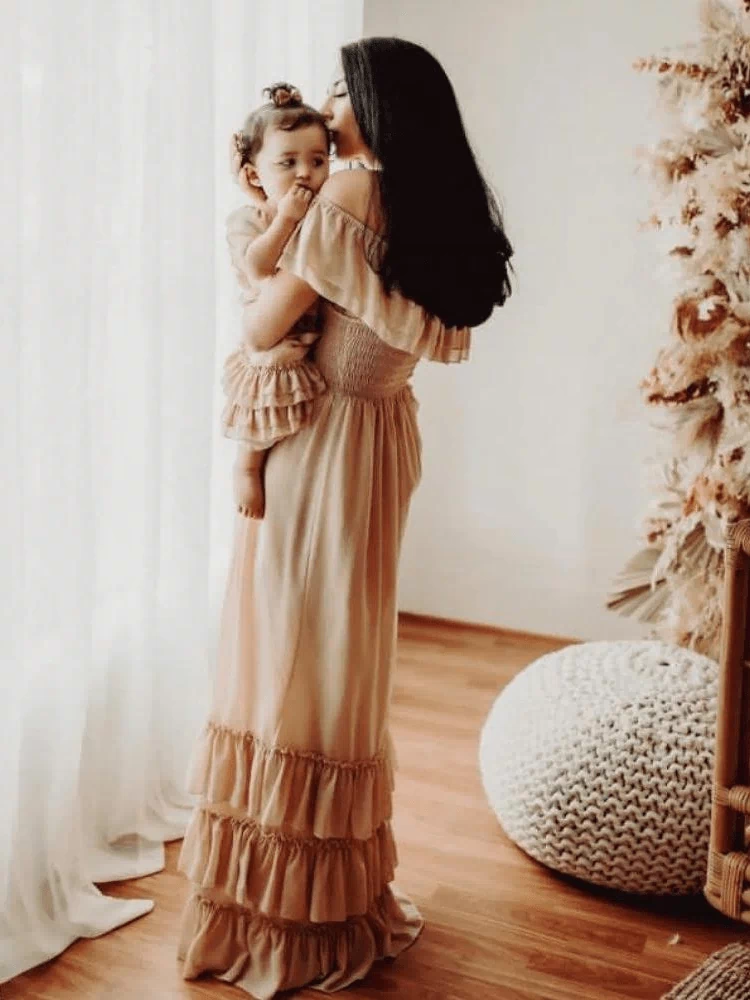 Nellie Ruffle Maxi Dress - Champagne product_type - Bailey's Blossoms