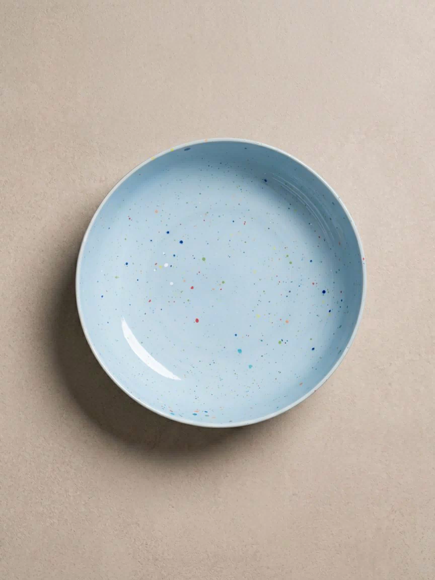 New Party Pasta Plate 21cm Soft Blue – handmade stoneware plate – Egg Back Home
