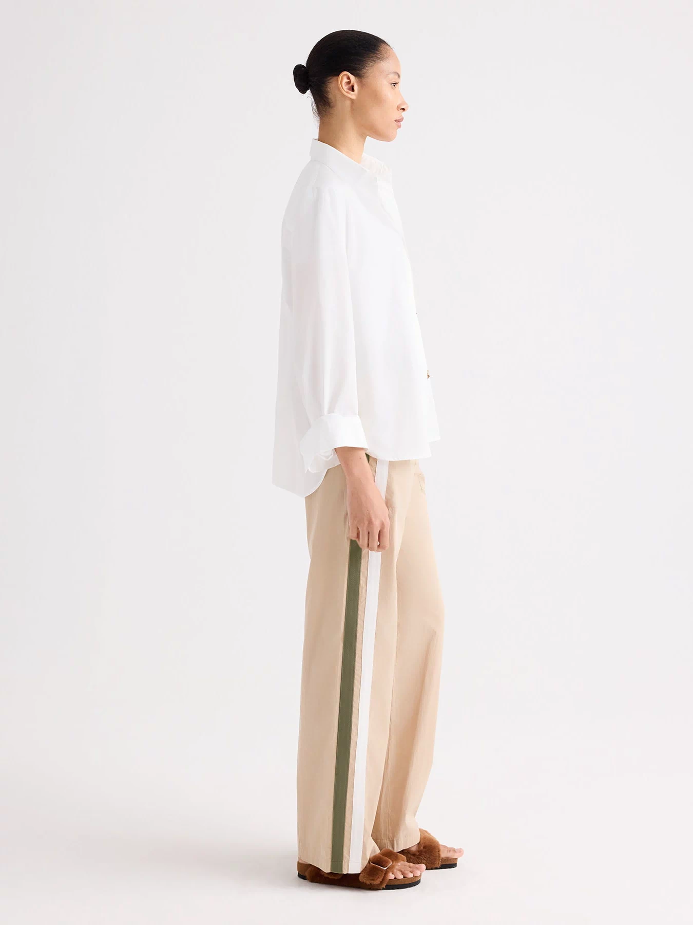 White Next Morning Shirt - Side View, Relaxed Silhouette On Model | TWP Clothing