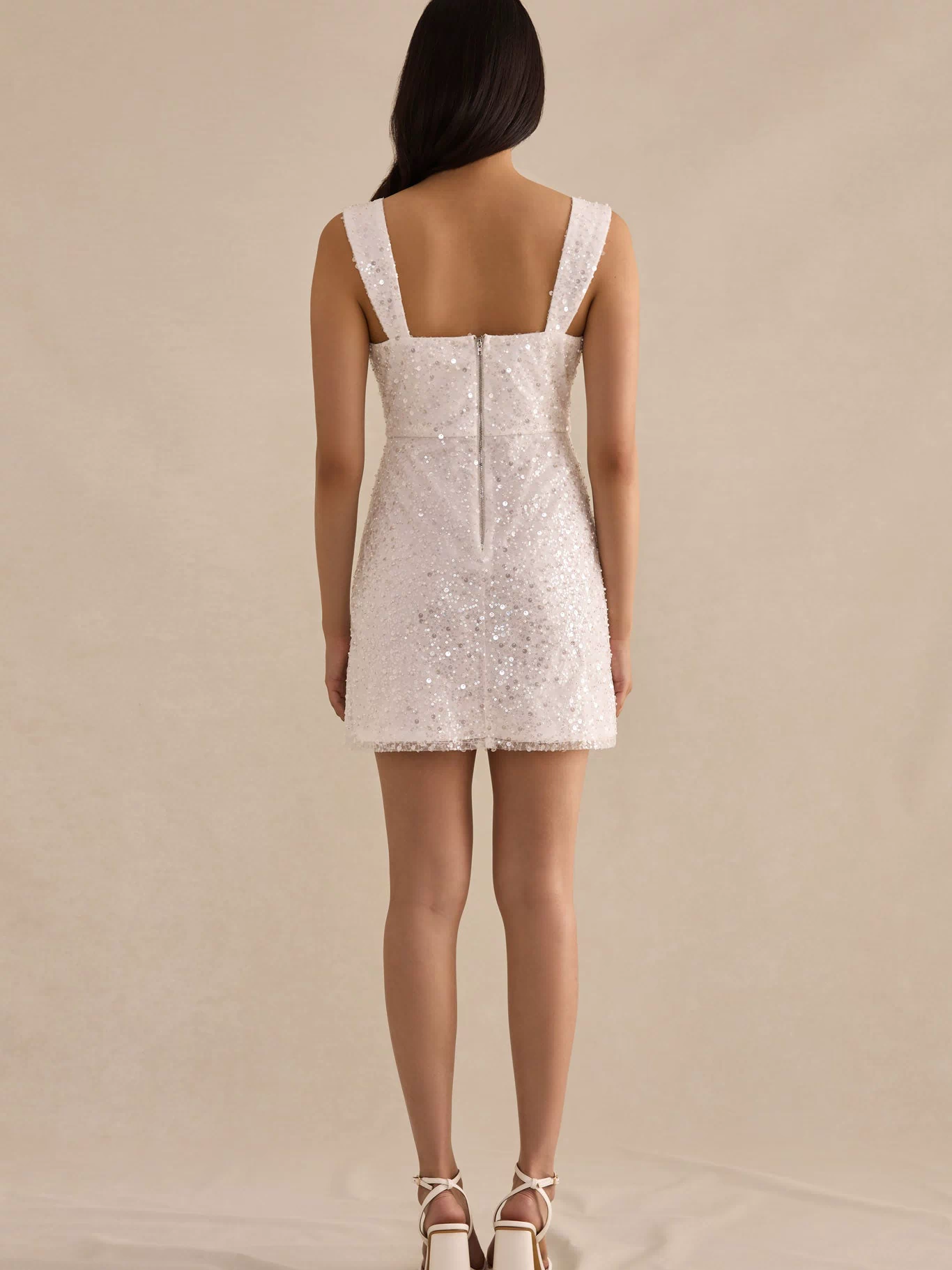 White Nikki Sequin Mini Dress by Birdy Grey