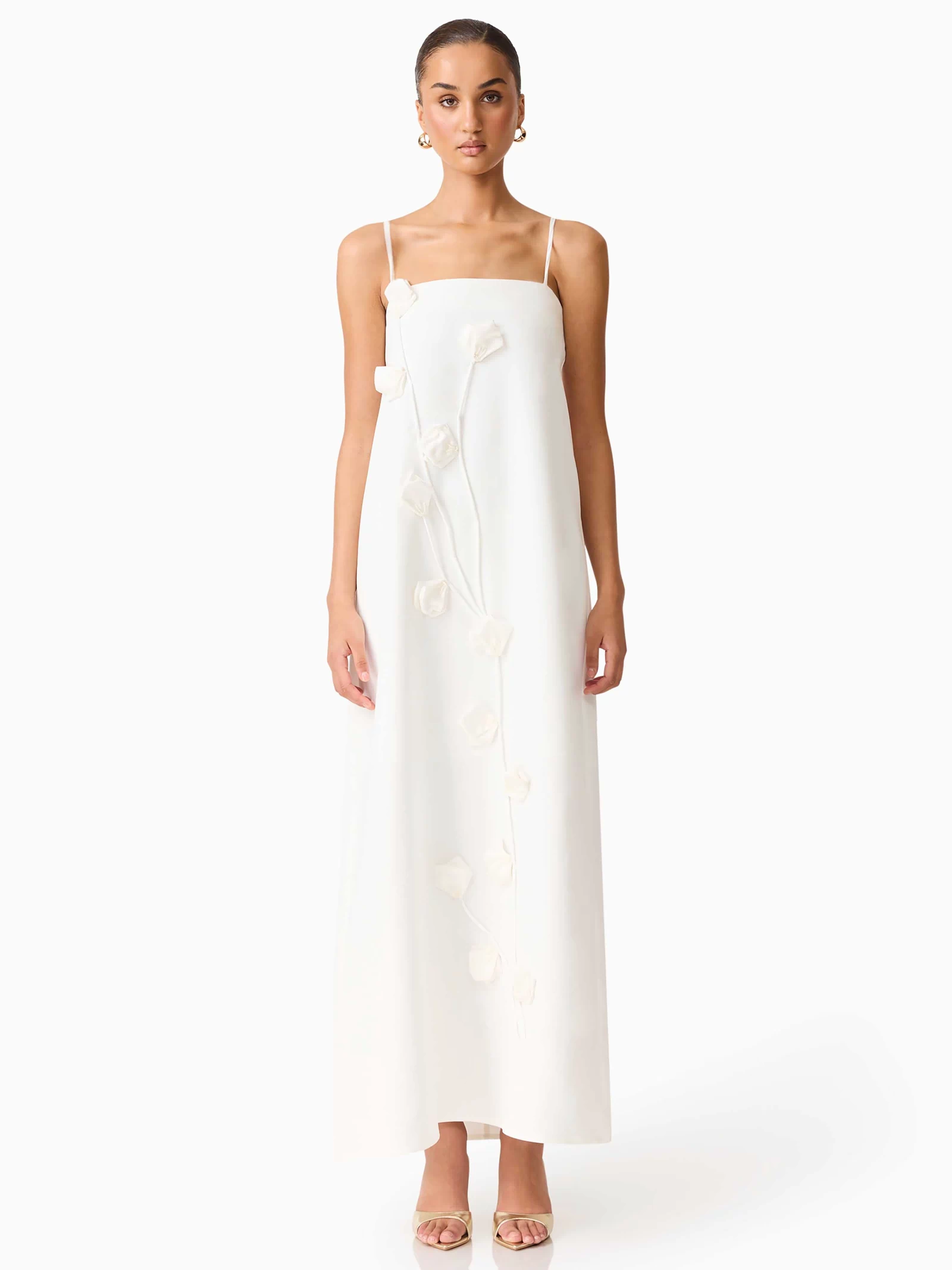 Nolana Floral Applique Gown in White