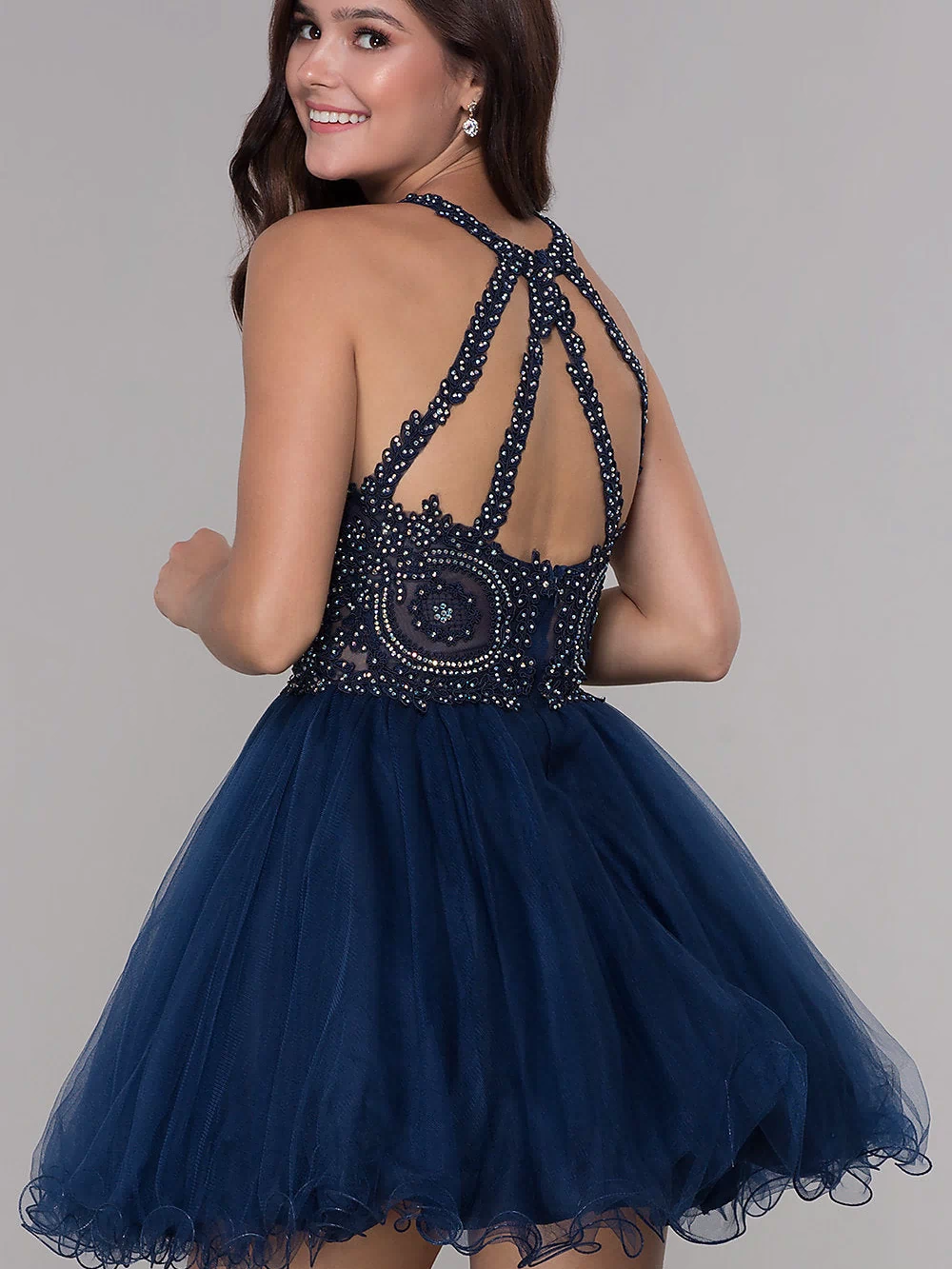 Narianna-Short Babydoll Homecoming Dress with Beading