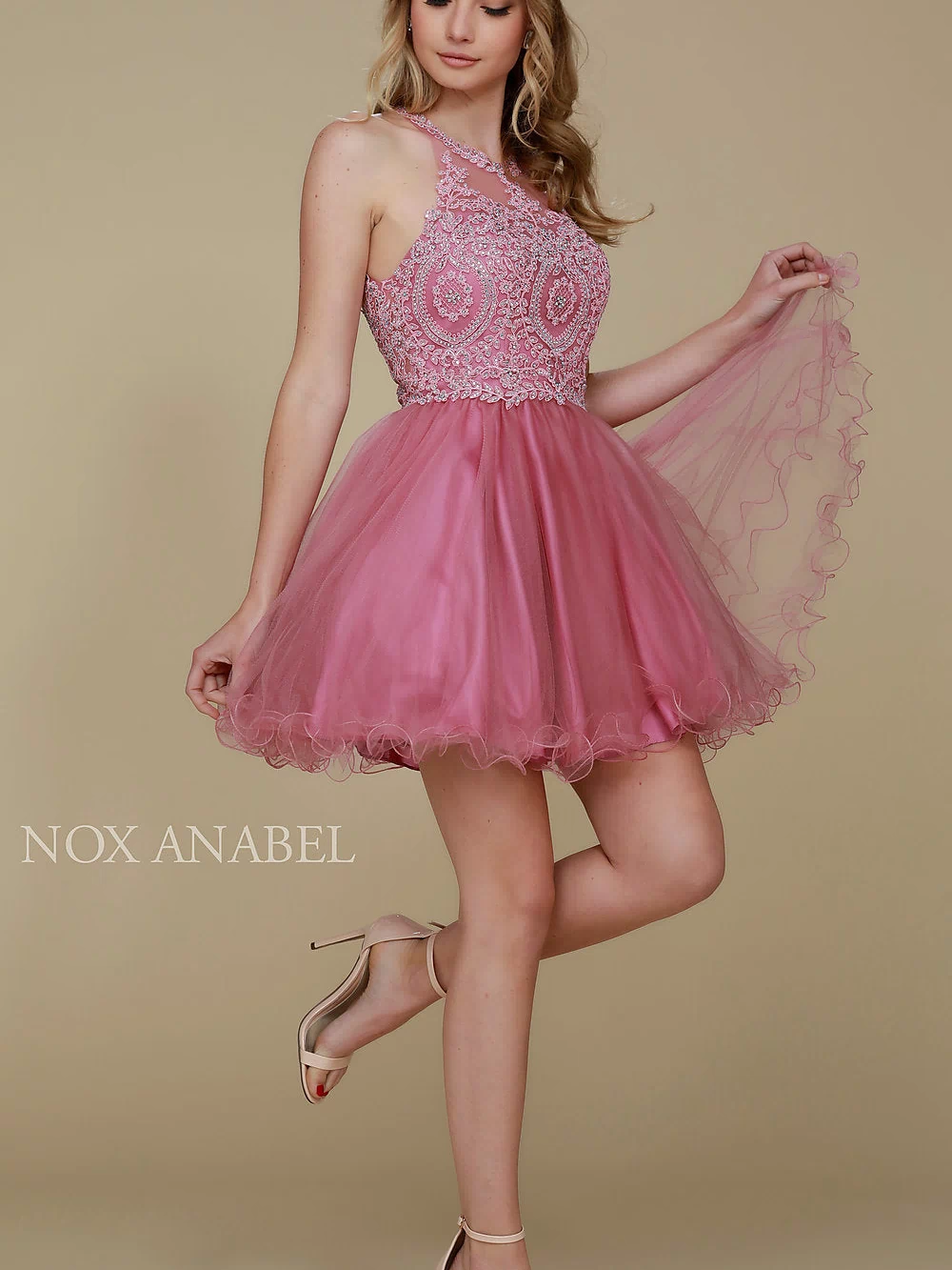 Narianna-Short Babydoll Homecoming Dress with Beading
