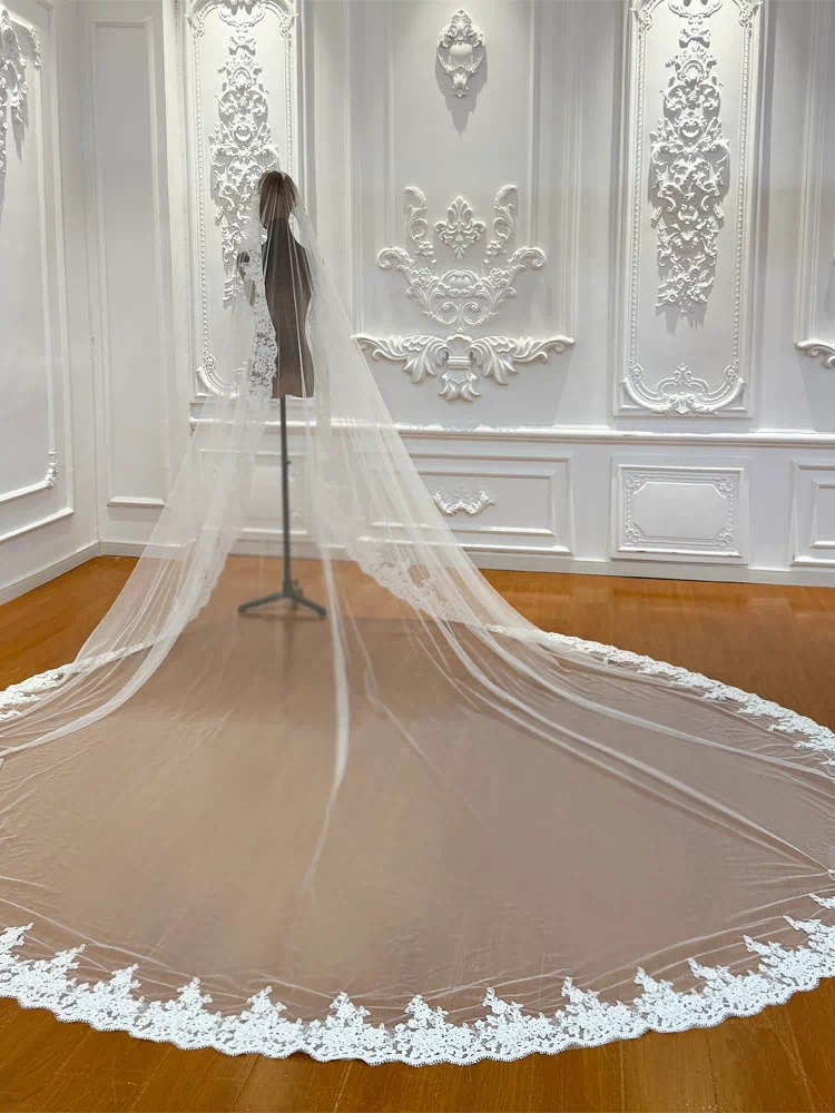 NS5016 Veil Long 350cm Tulle Lace Wedding Veil With Comb