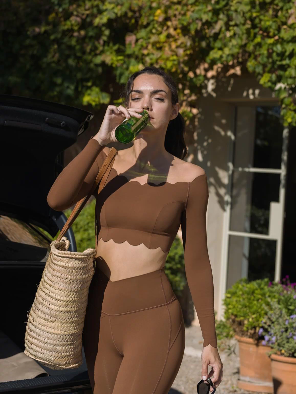 Off Shoulder Long Sleeve Crop Top - WISKIIWS301RoastedCocoaS