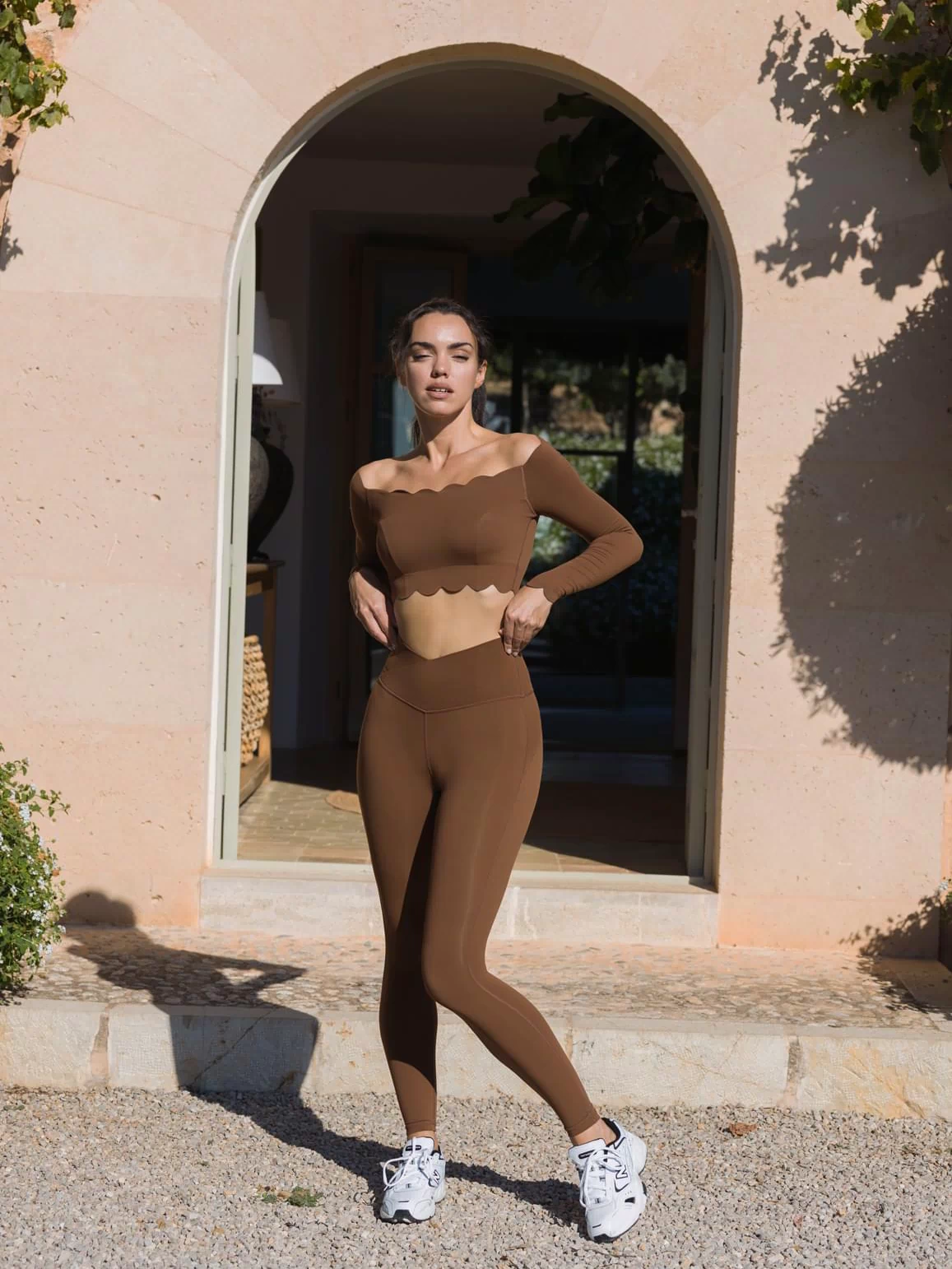 Off Shoulder Long Sleeve Crop Top - WISKIIWS301RoastedCocoaS