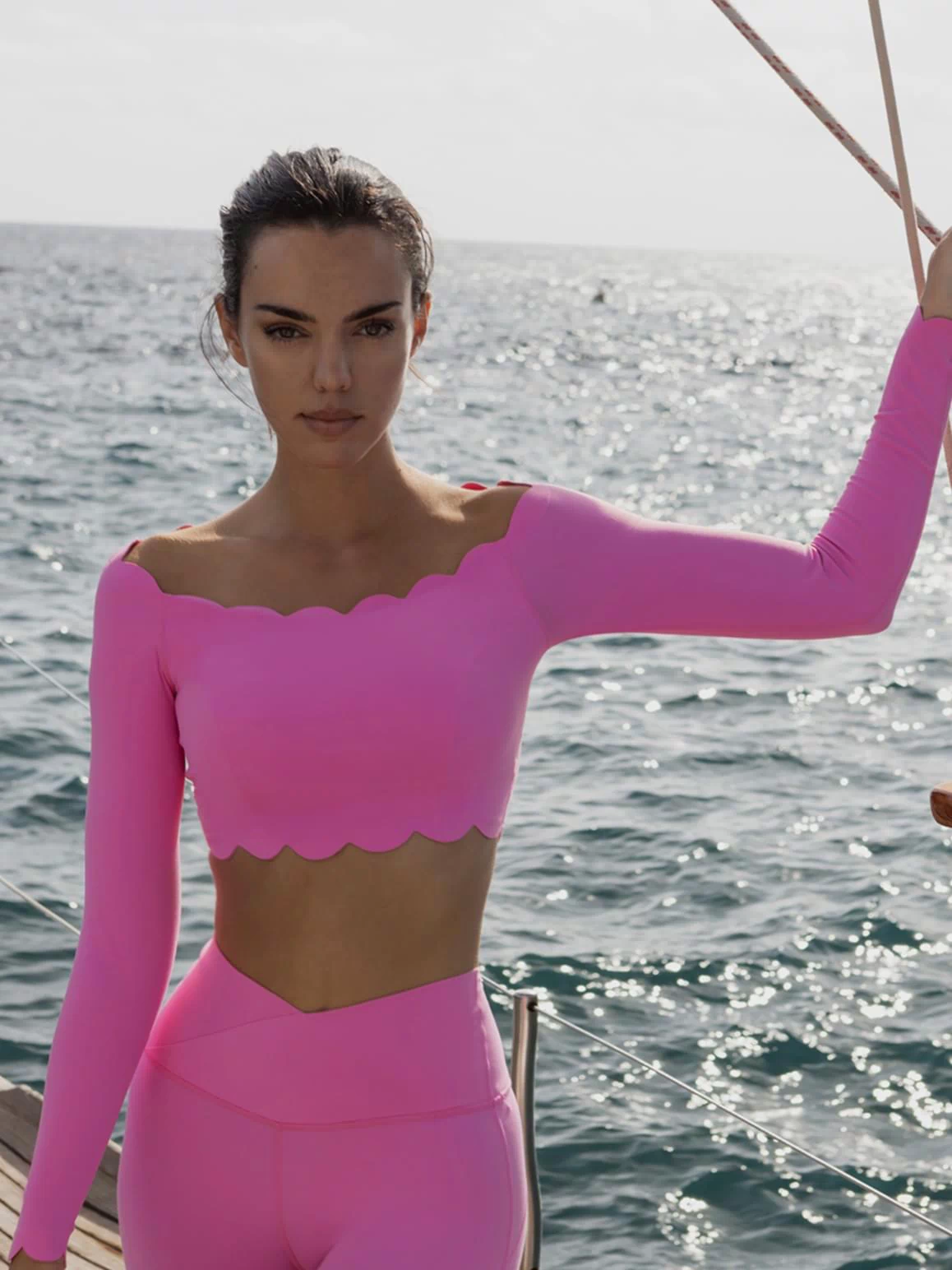 Off Shoulder Long Sleeve Crop Top - WISKIIWS301pinkhollywoodS