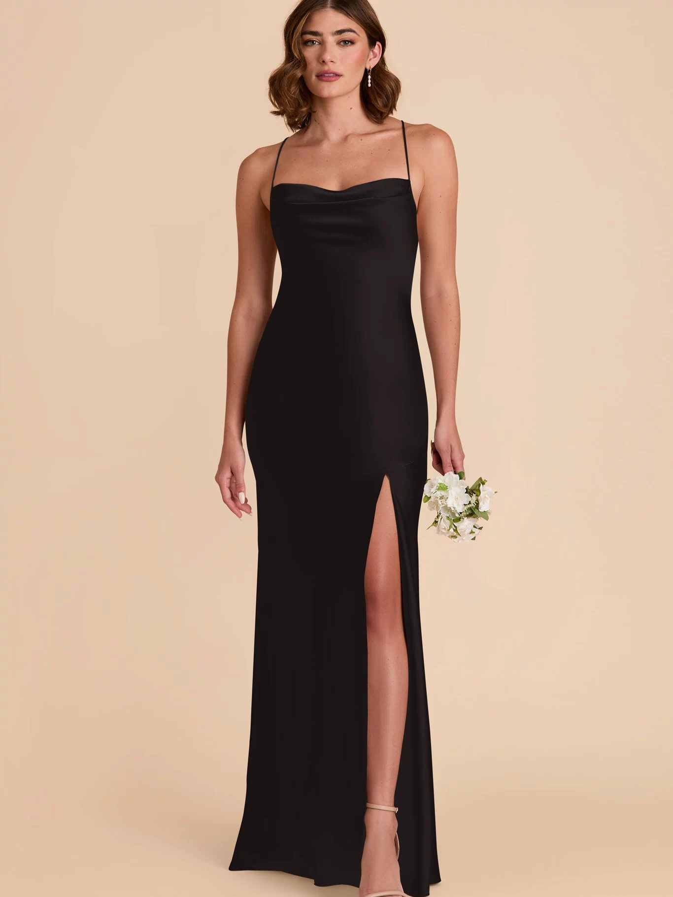 Black Olivia Matte Satin Dress by Birdy Grey