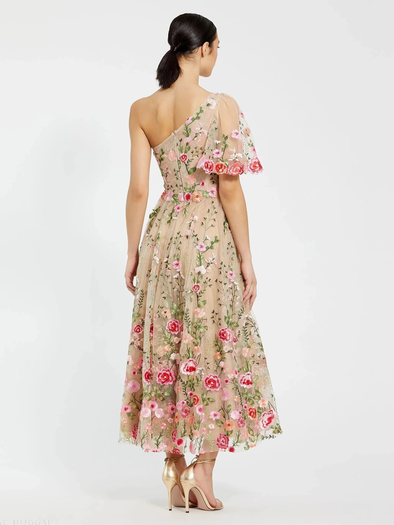 Pink One Shoulder Lace Embroidered Dress - Mac Duggal