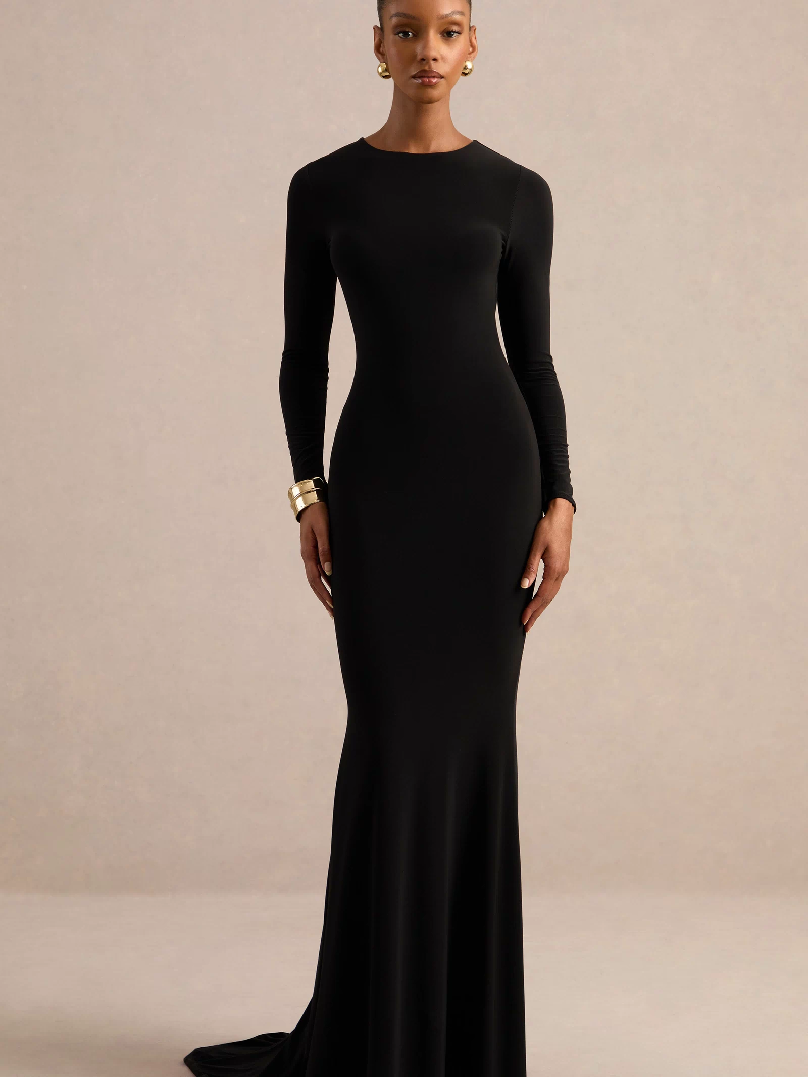 One Step Ahead | Black Long Sleeve Backless Fishtail Maxi Dress