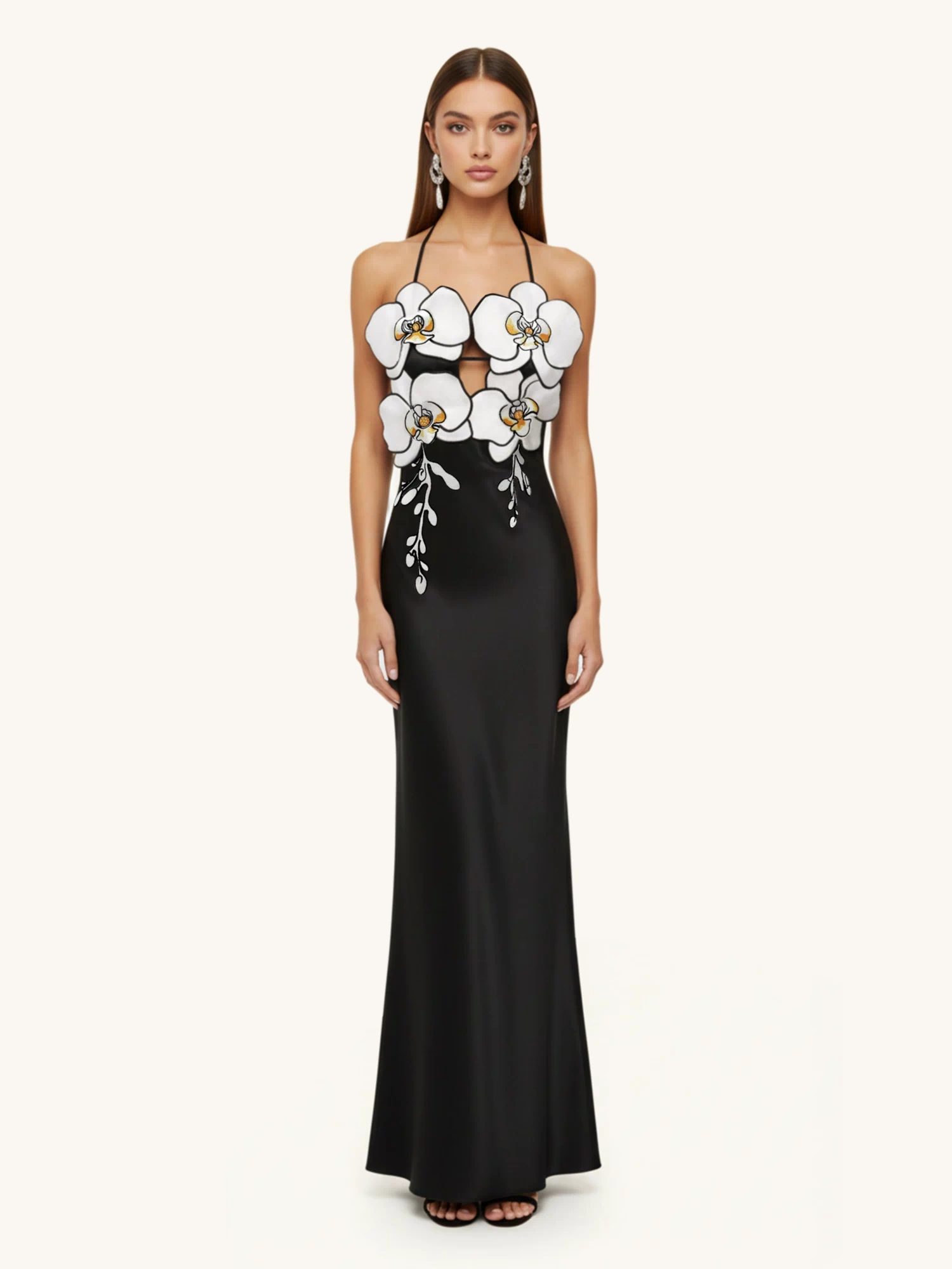 Orchid Embroidered Dress – Black/White