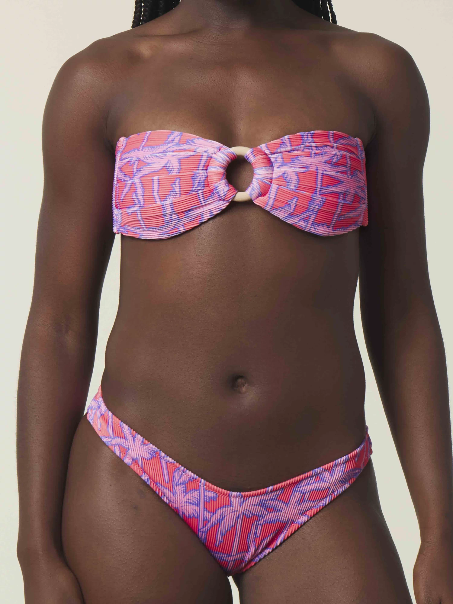 Palm Pop tropical palm bandeau bikini top