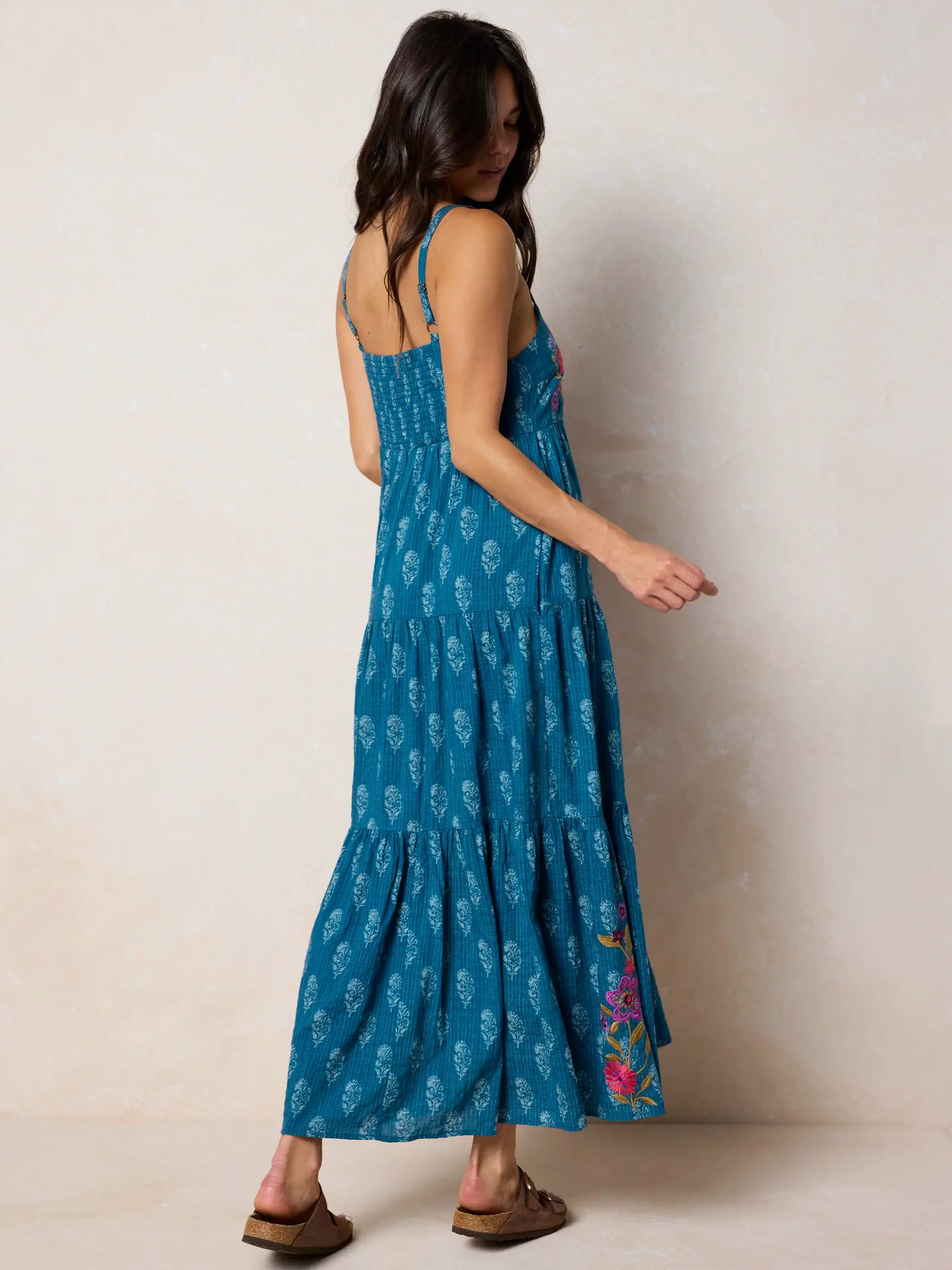 Patricia Embroidered Maxi Dress - Block Stamp Indigo-view 4