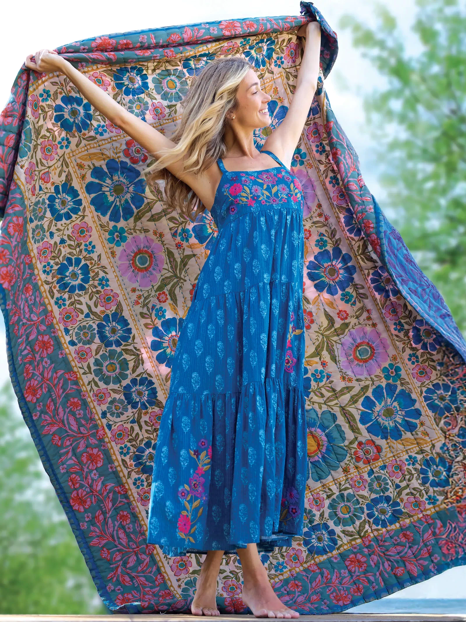 Patricia Embroidered Maxi Dress - Block Stamp Indigo-view 6