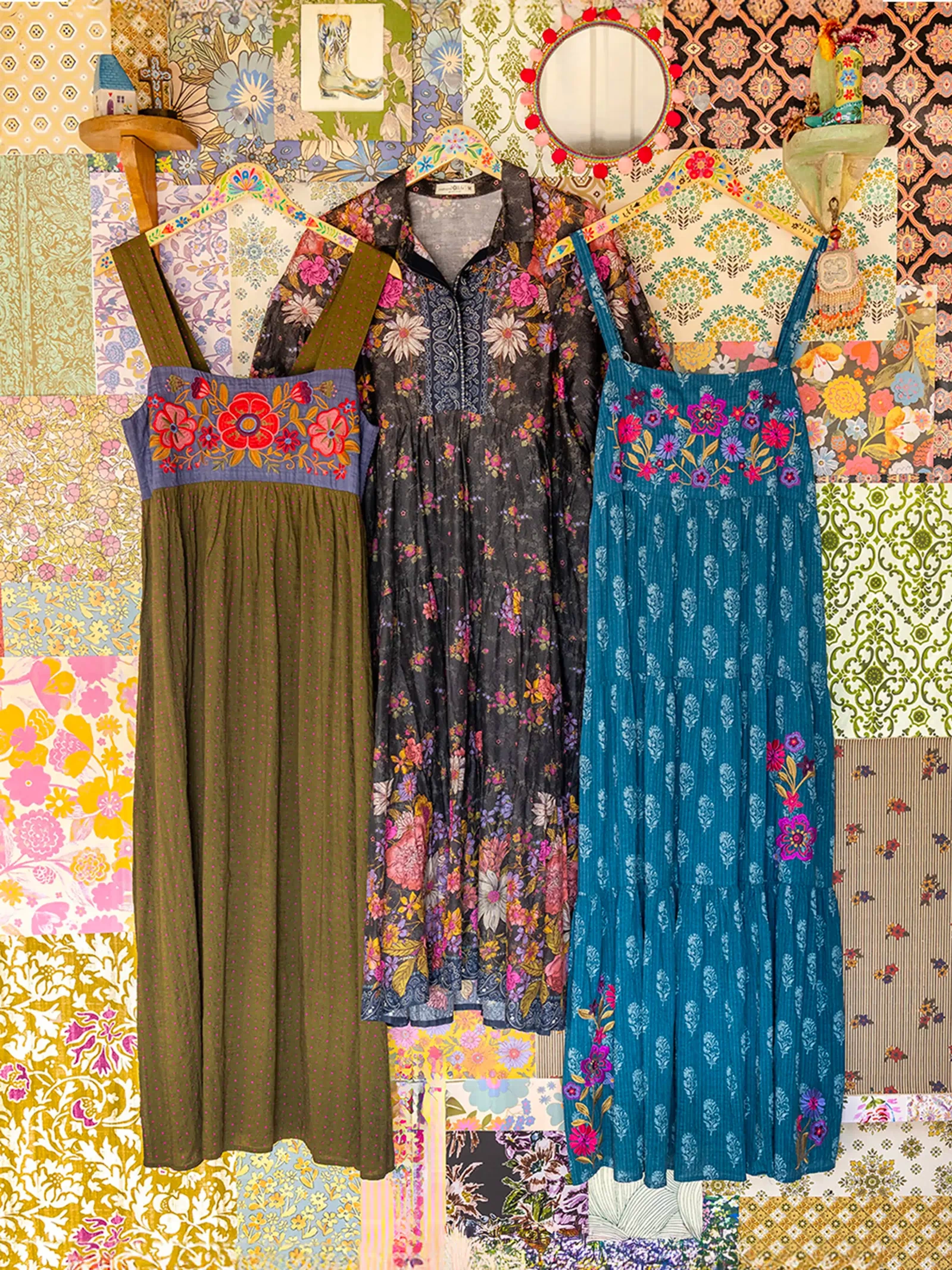 Patricia Embroidered Maxi Dress - Block Stamp Indigo-view 7