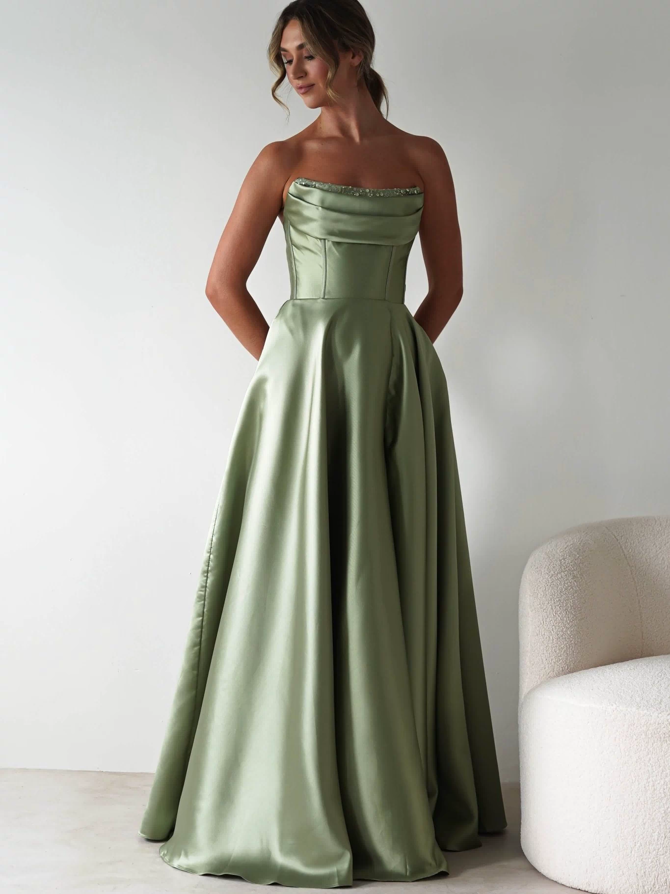 Pepper Strapless A-Line Maxi Gown | Sage-Oh Hello Clothing