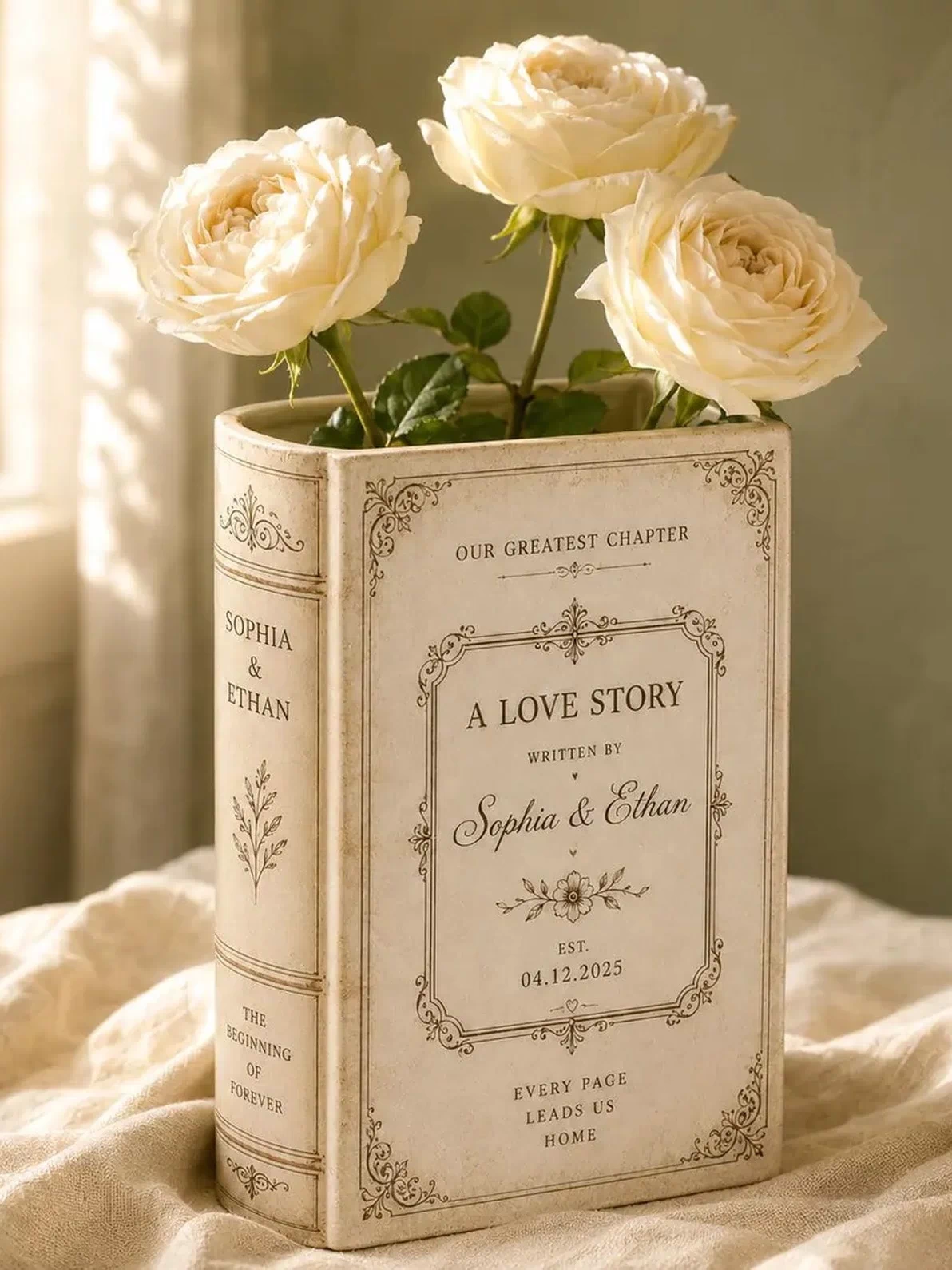 Personalized Ceramic Book Vase, Custom Wedding Book Vase, Engagement Gift, Bridal Shower Gift 685757