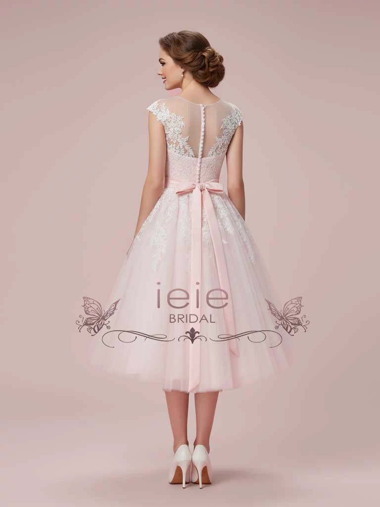 Pearl Pink Retro Tea Length Wedding Dress ROSALIE
