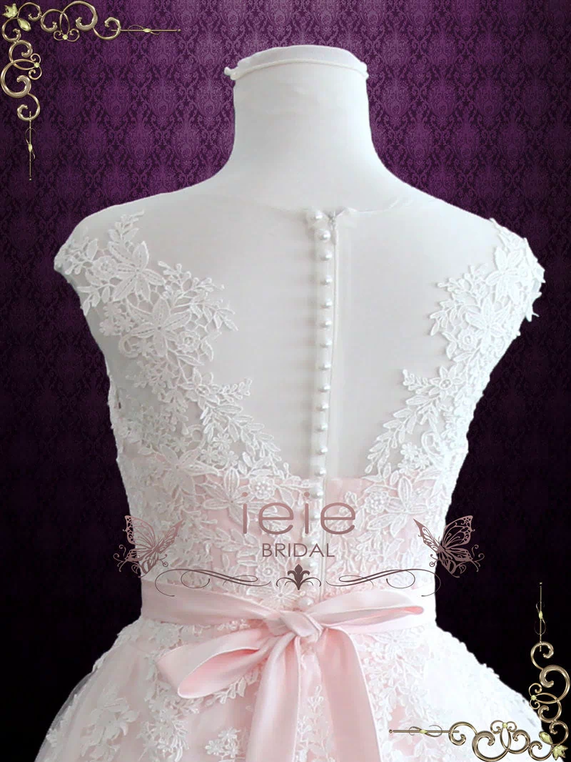 Pearl Pink Retro Tea Length Wedding Dress ROSALIE