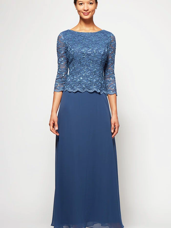 Petite Harriet Sequin Lace & Chiffon Boatneck A-Line Gown