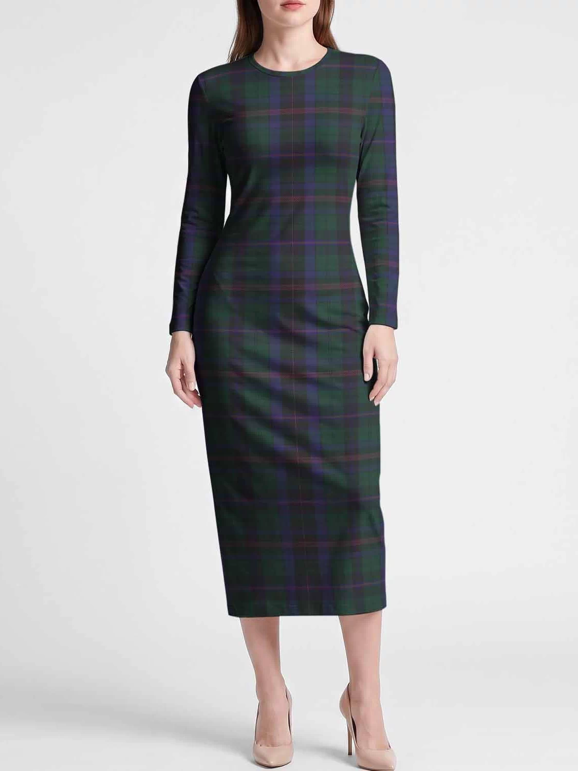 Phillips of Wales Tartan Long Sleeve Bodycon Midi Dress