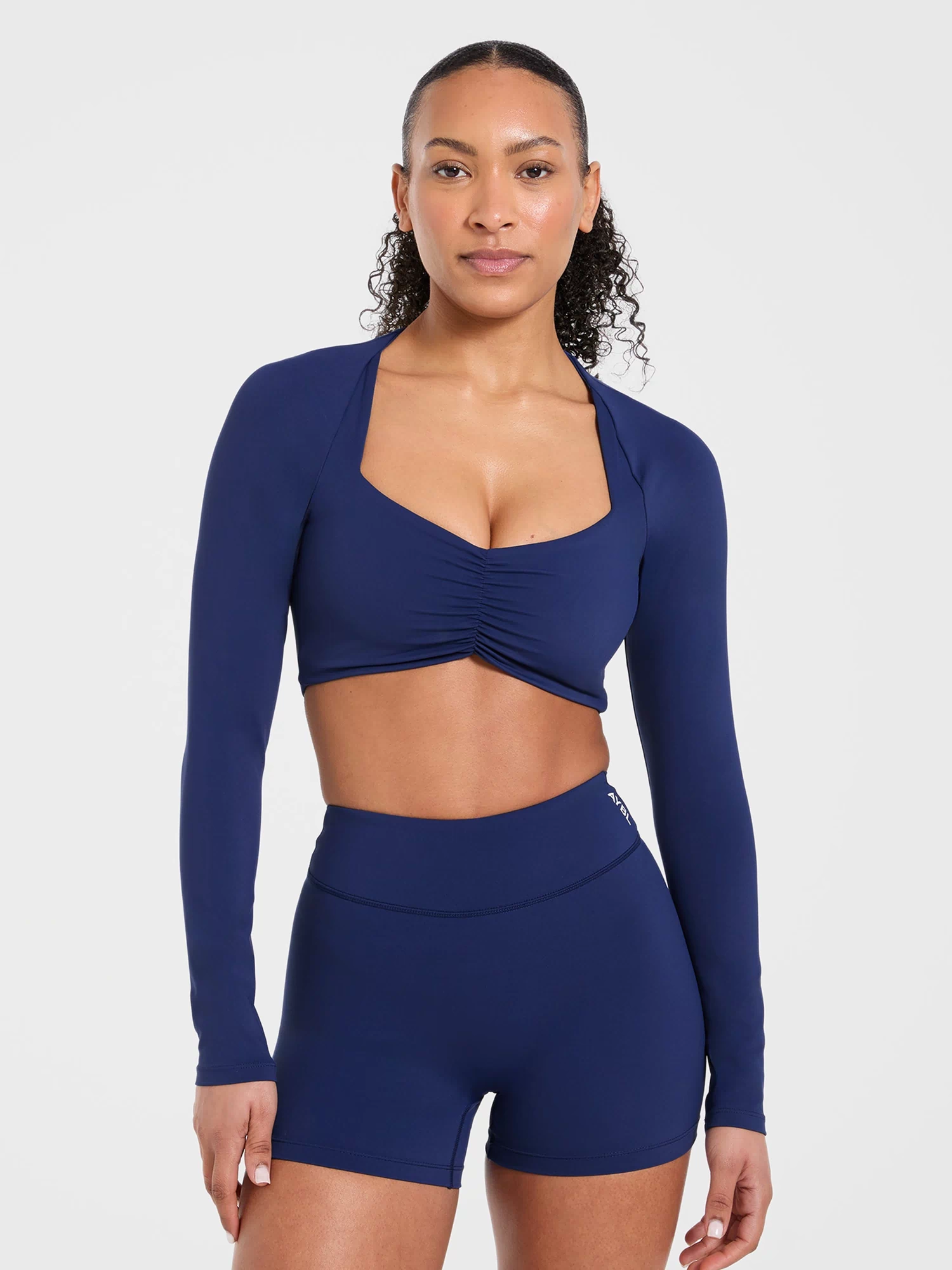 Physique Long Sleeve Crop Top - Midnight Navy