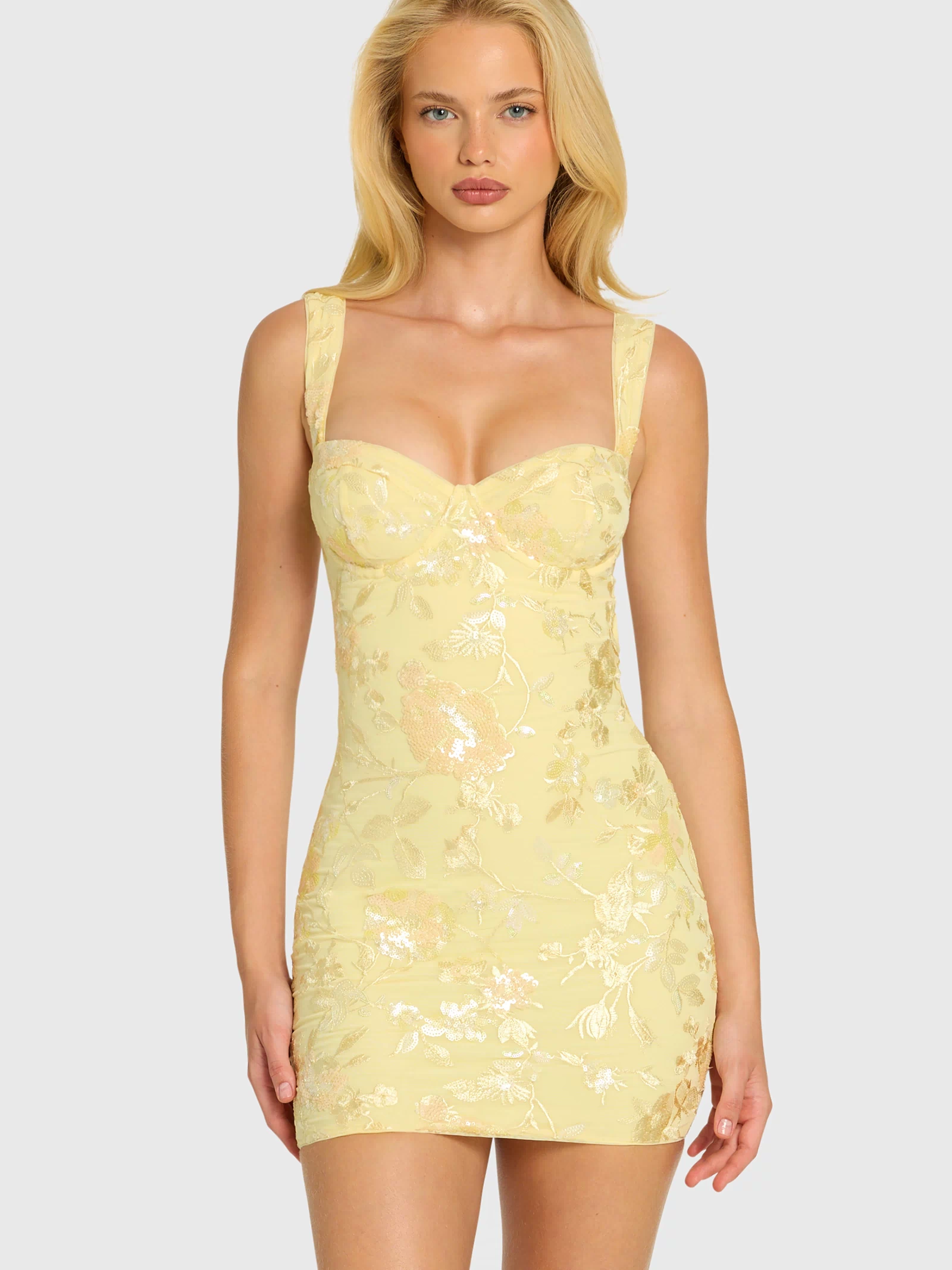 Embellished Bodycon Mini Dress in Butter